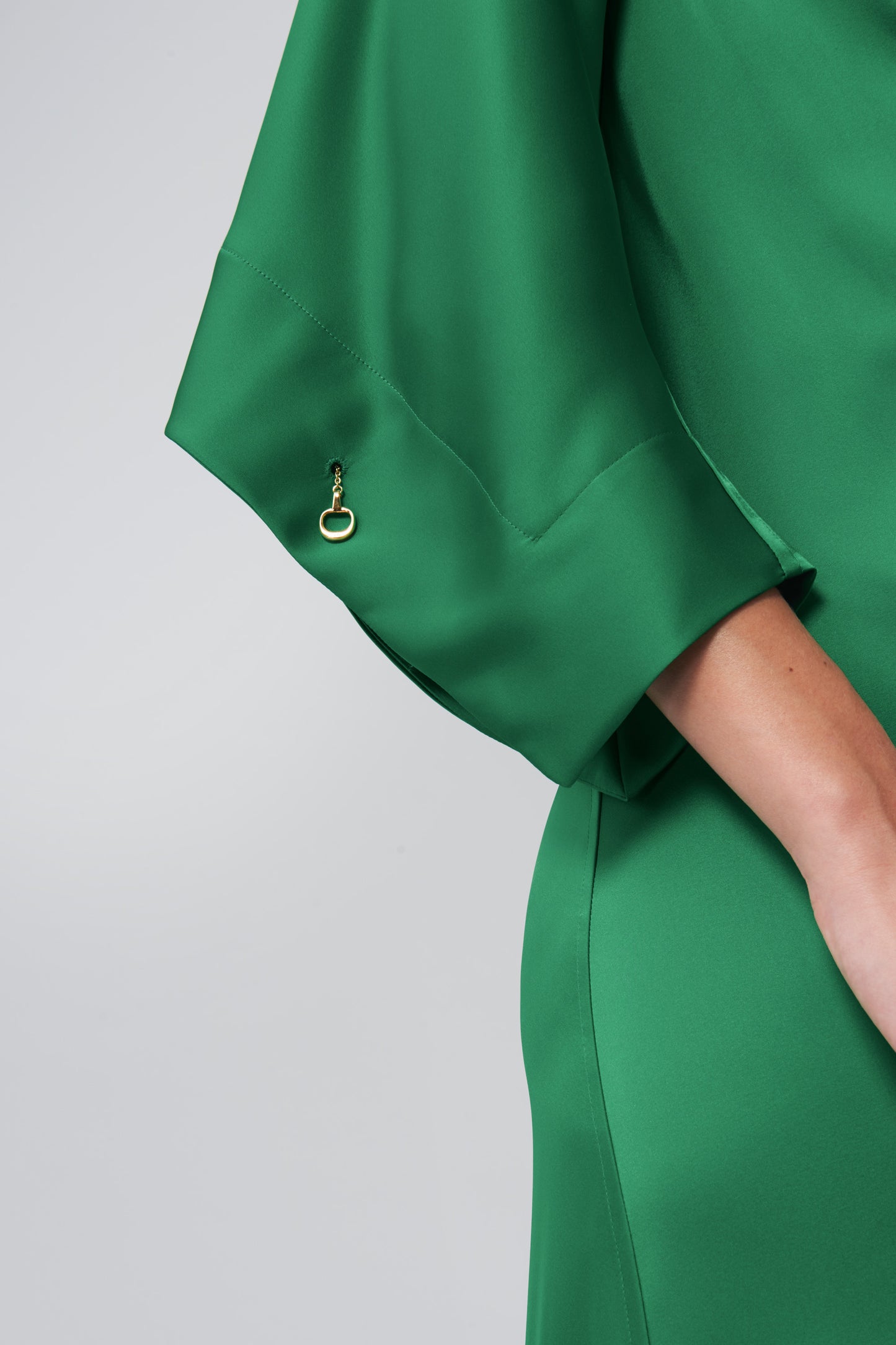Draped Sleeve Evening Dress in Emerald