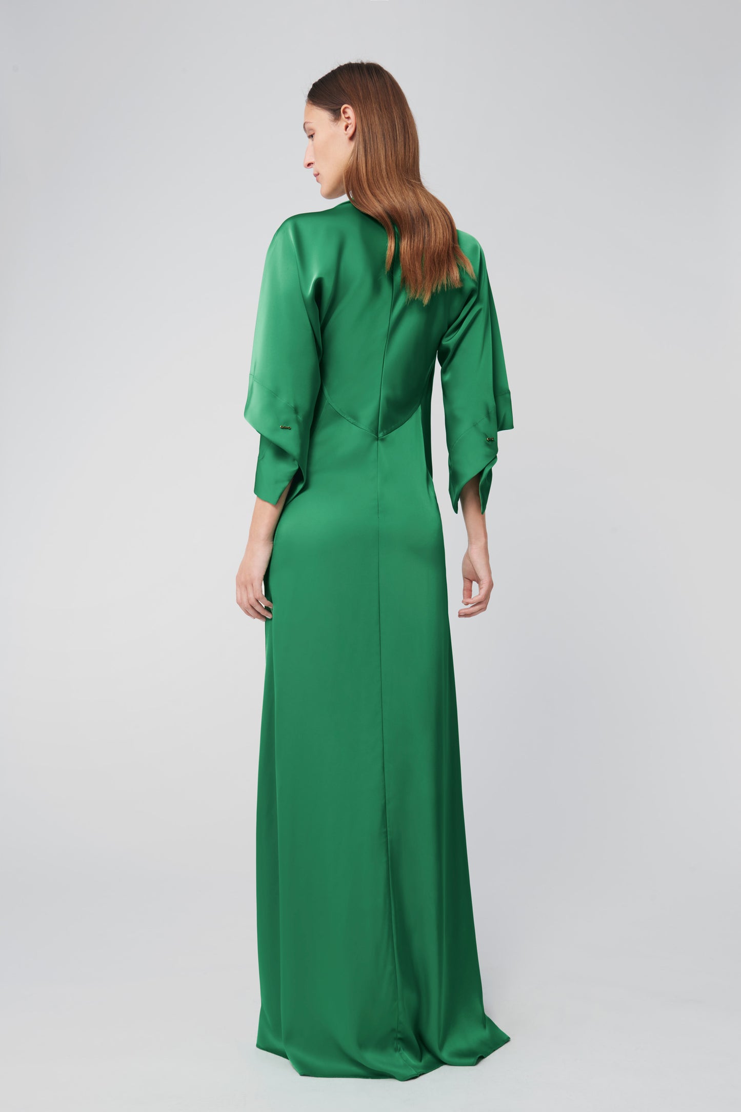 Draped Sleeve Evening Dress in Emerald