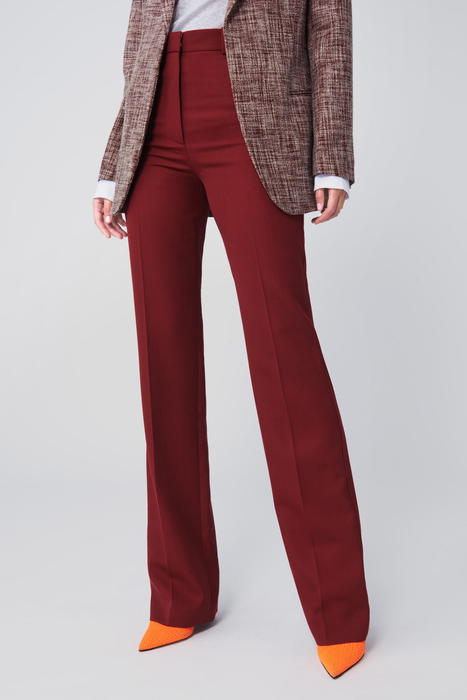 Straight Leg Trousers in Bordeaux Red