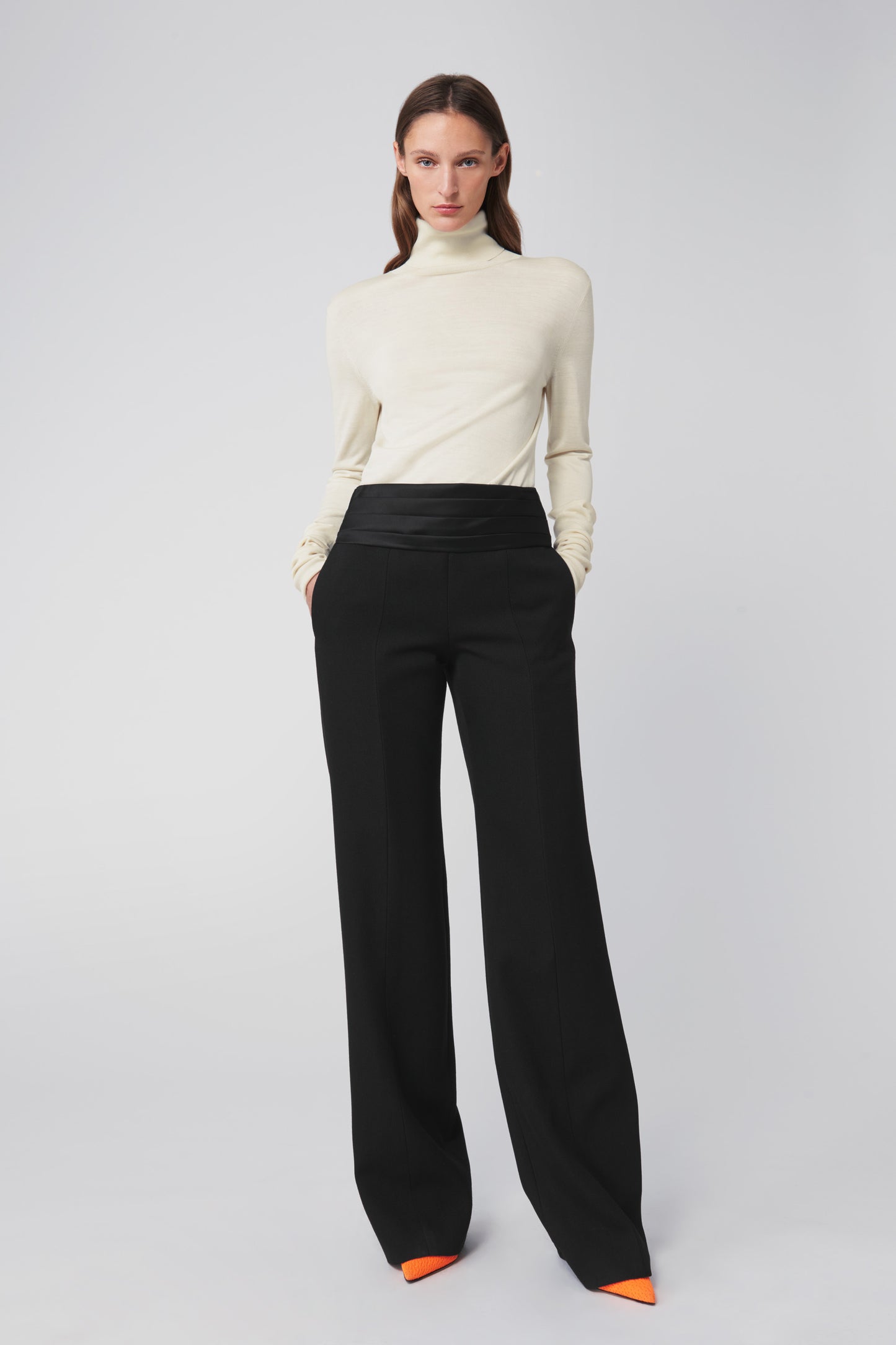 Slim Fit Polo Neck Jumper in Off-White