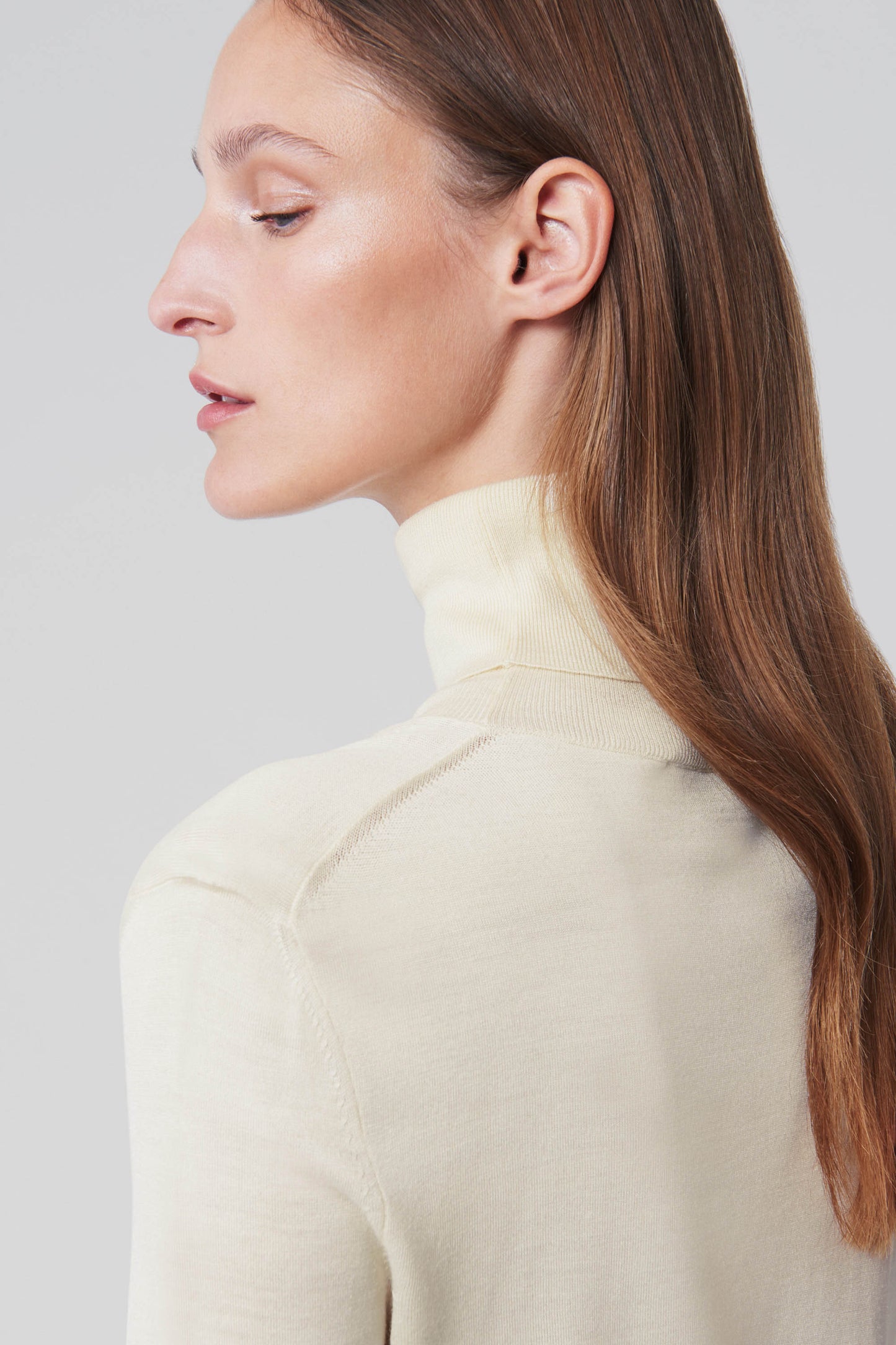 Slim Fit Polo Neck Jumper in Off-White