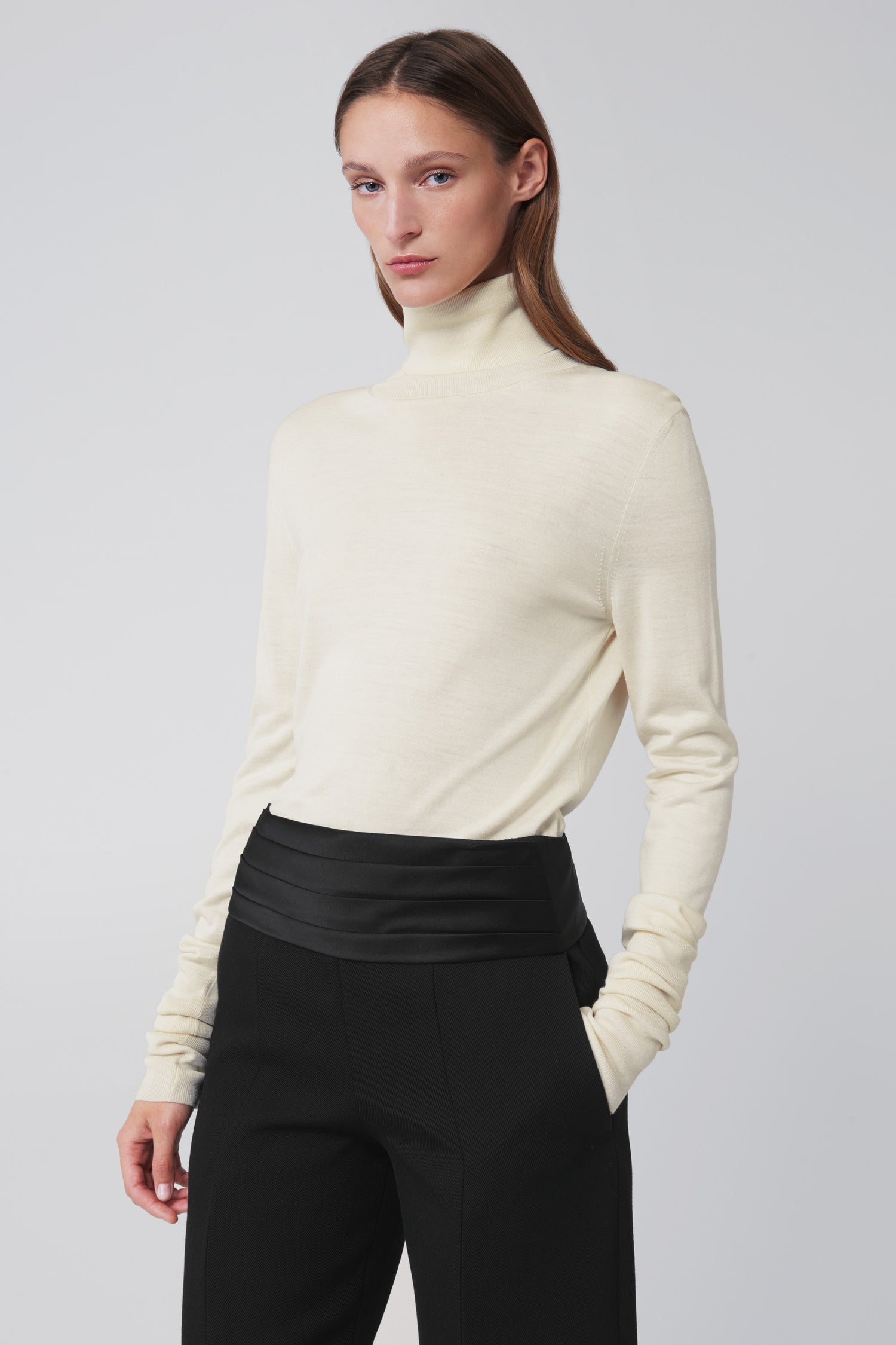 Slim Fit Polo Neck Jumper in Off-White
