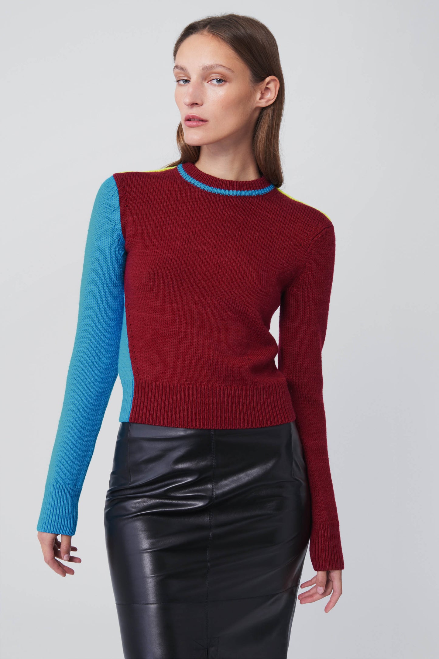 Colour Block Cropped Jumper in Red
