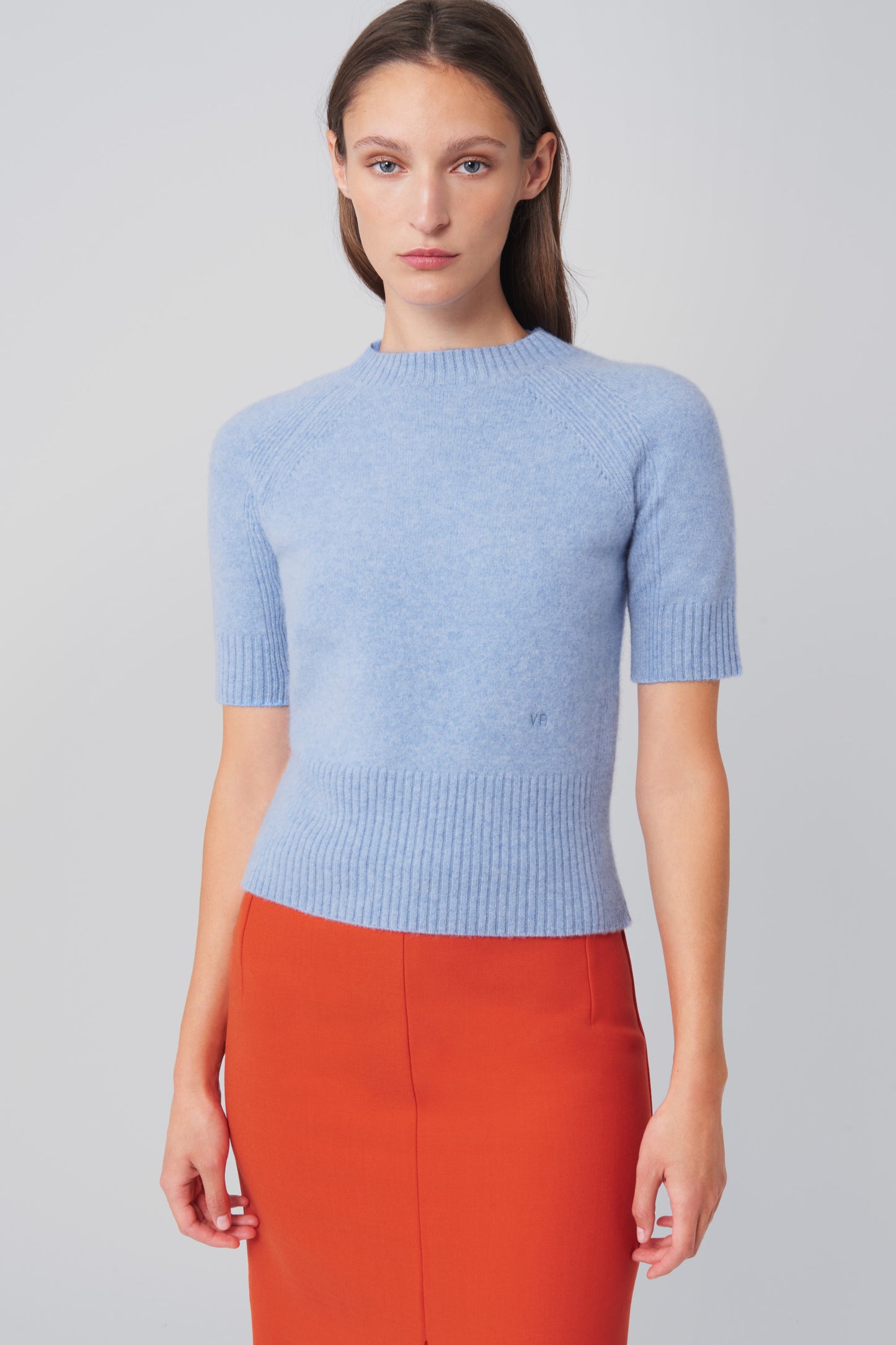 Short Sleeve Raglan Jumper in Blue Melange