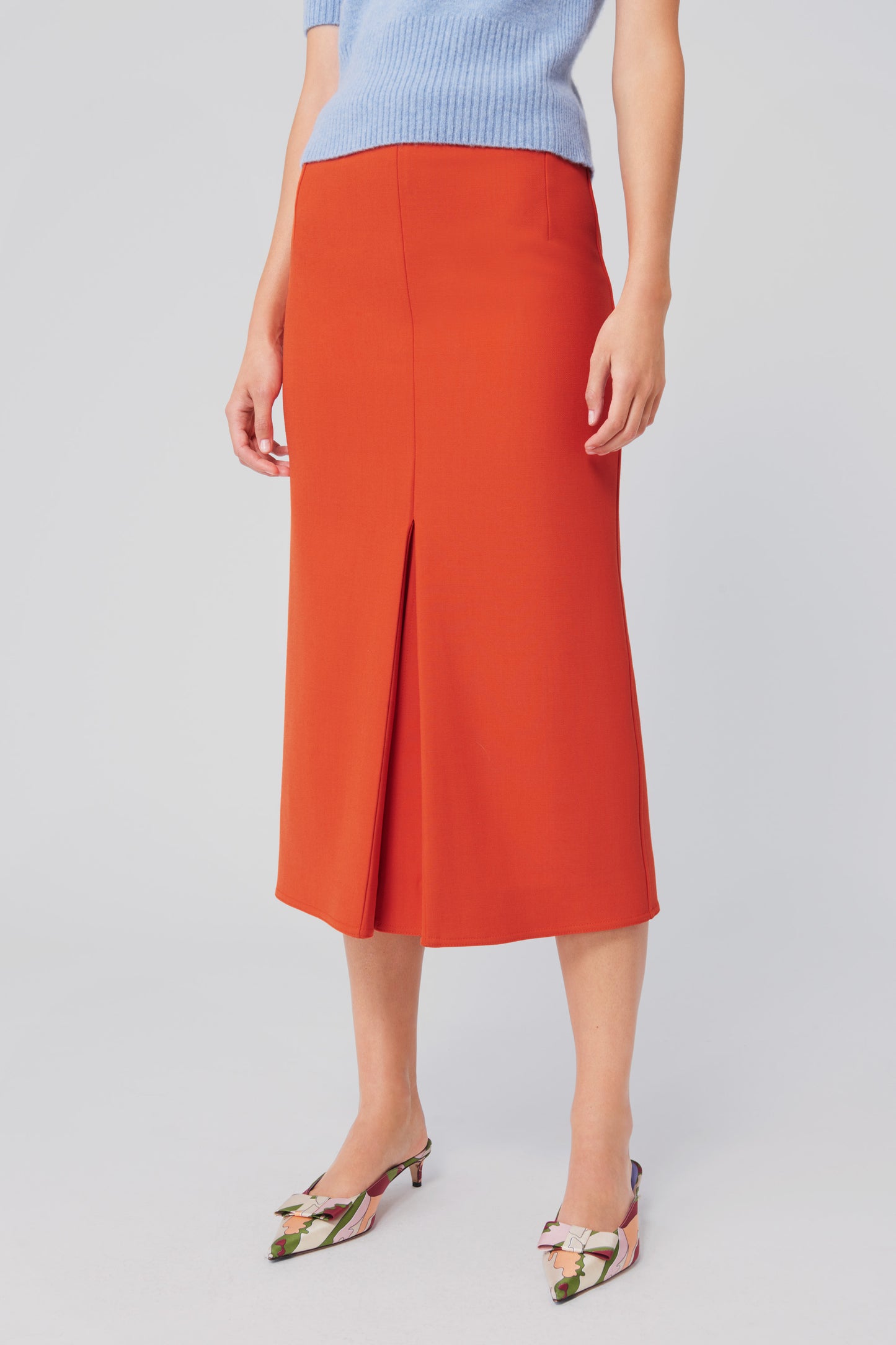 Box Pleat Midi Skirt in Orange