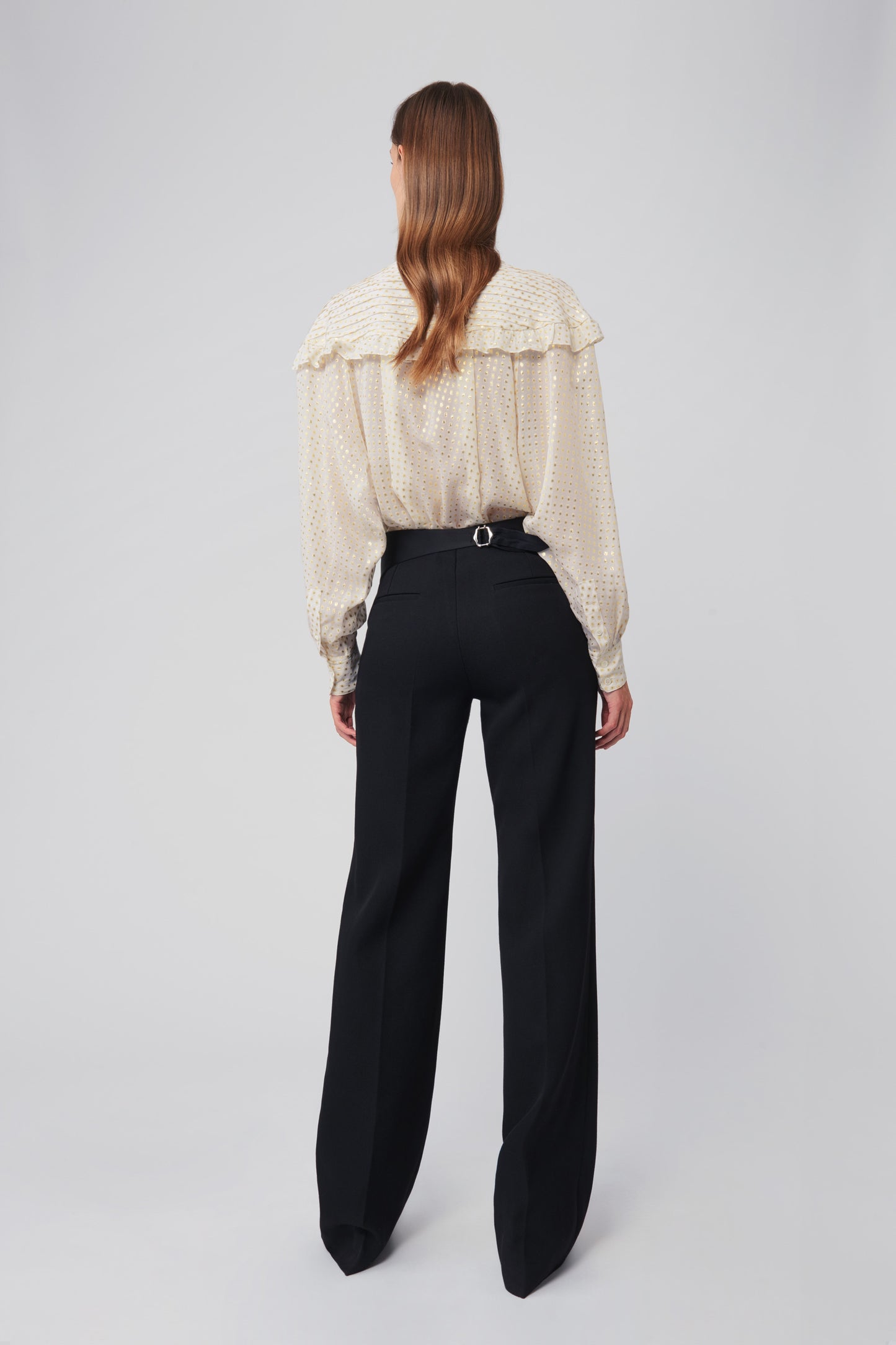 Pintuck Ruffle Blouse in Off-White