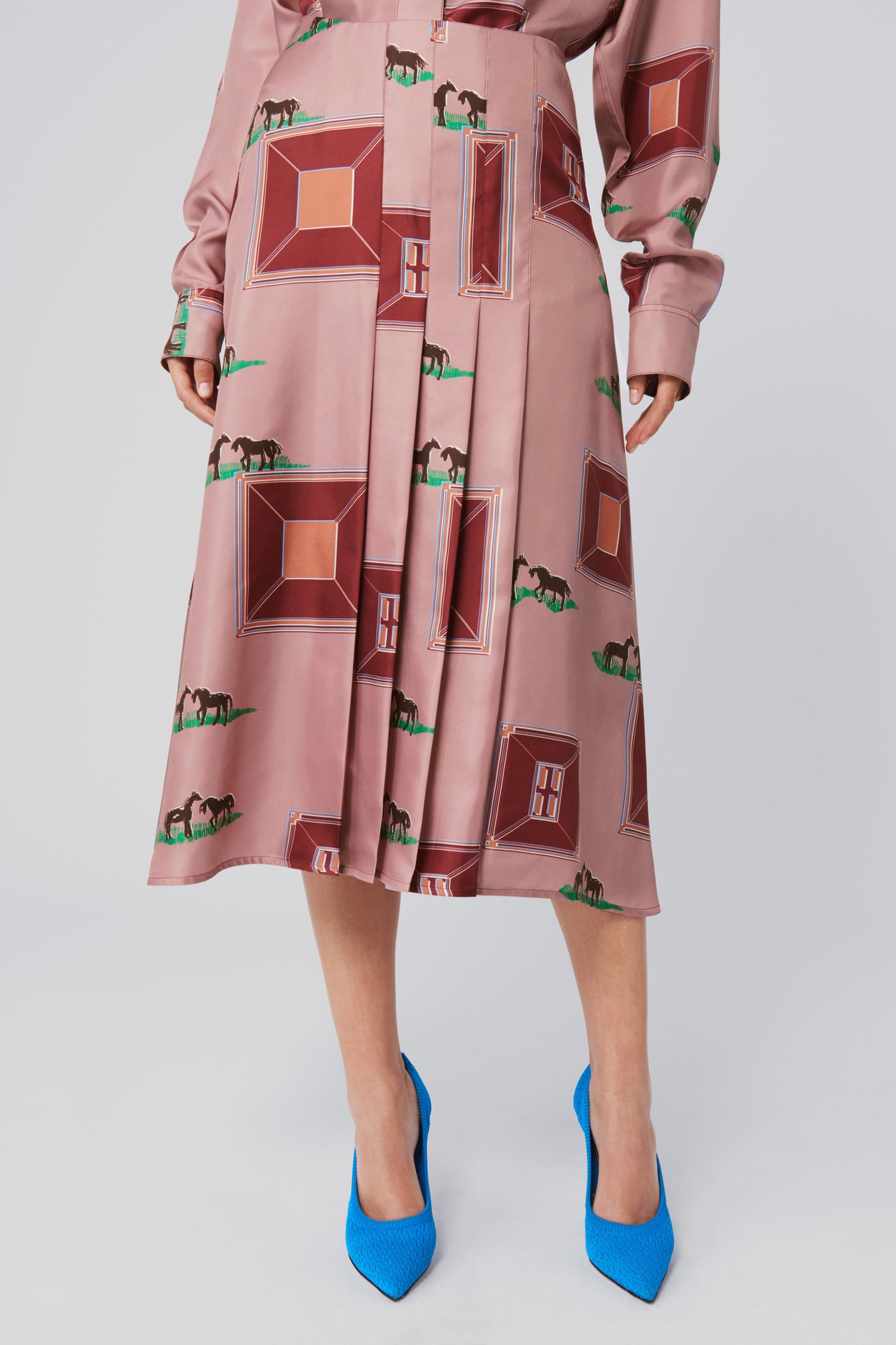 Pleated Panel Skirt in Horse Print