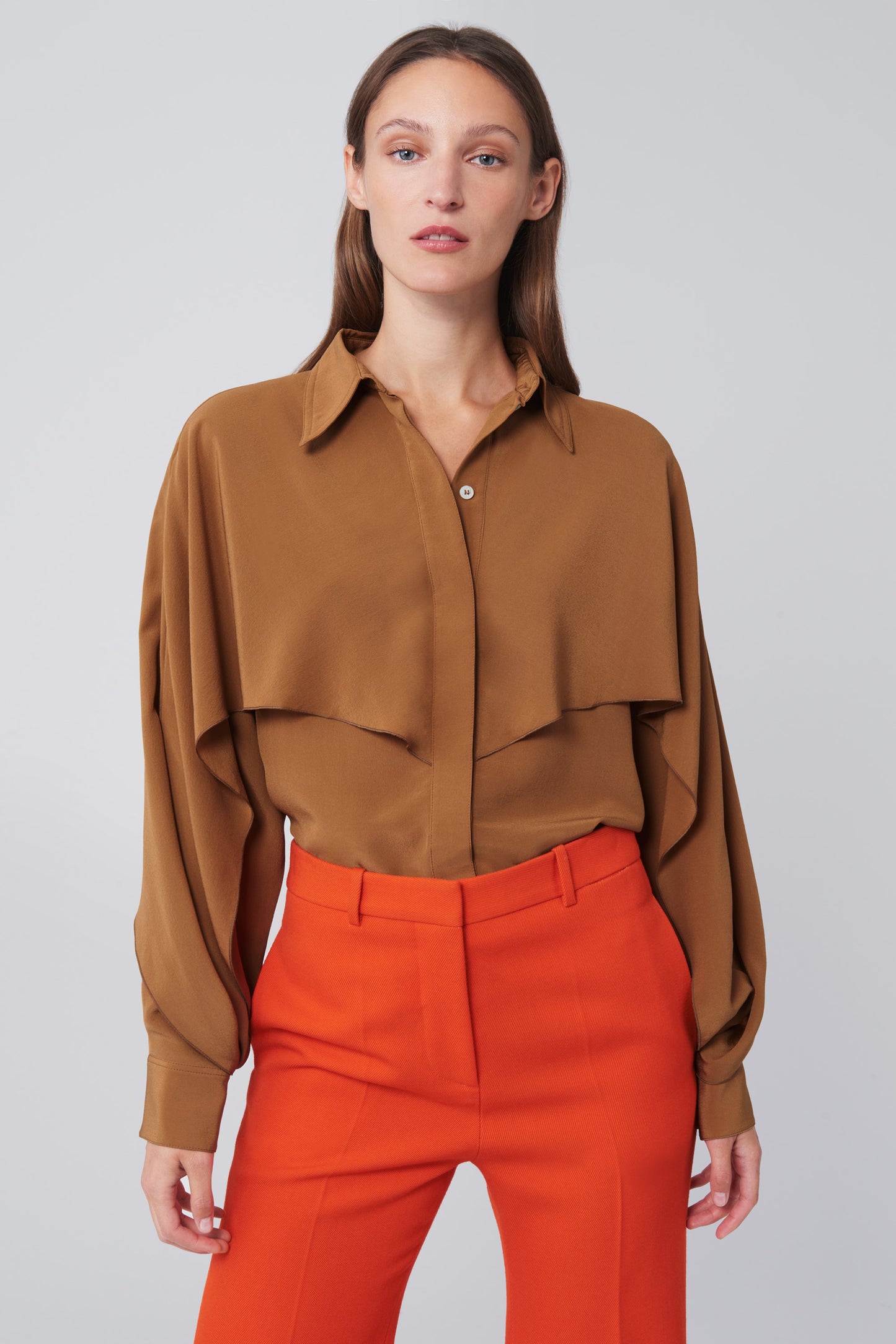 Oversized Draped Sleeve Shirt in Tan Beige