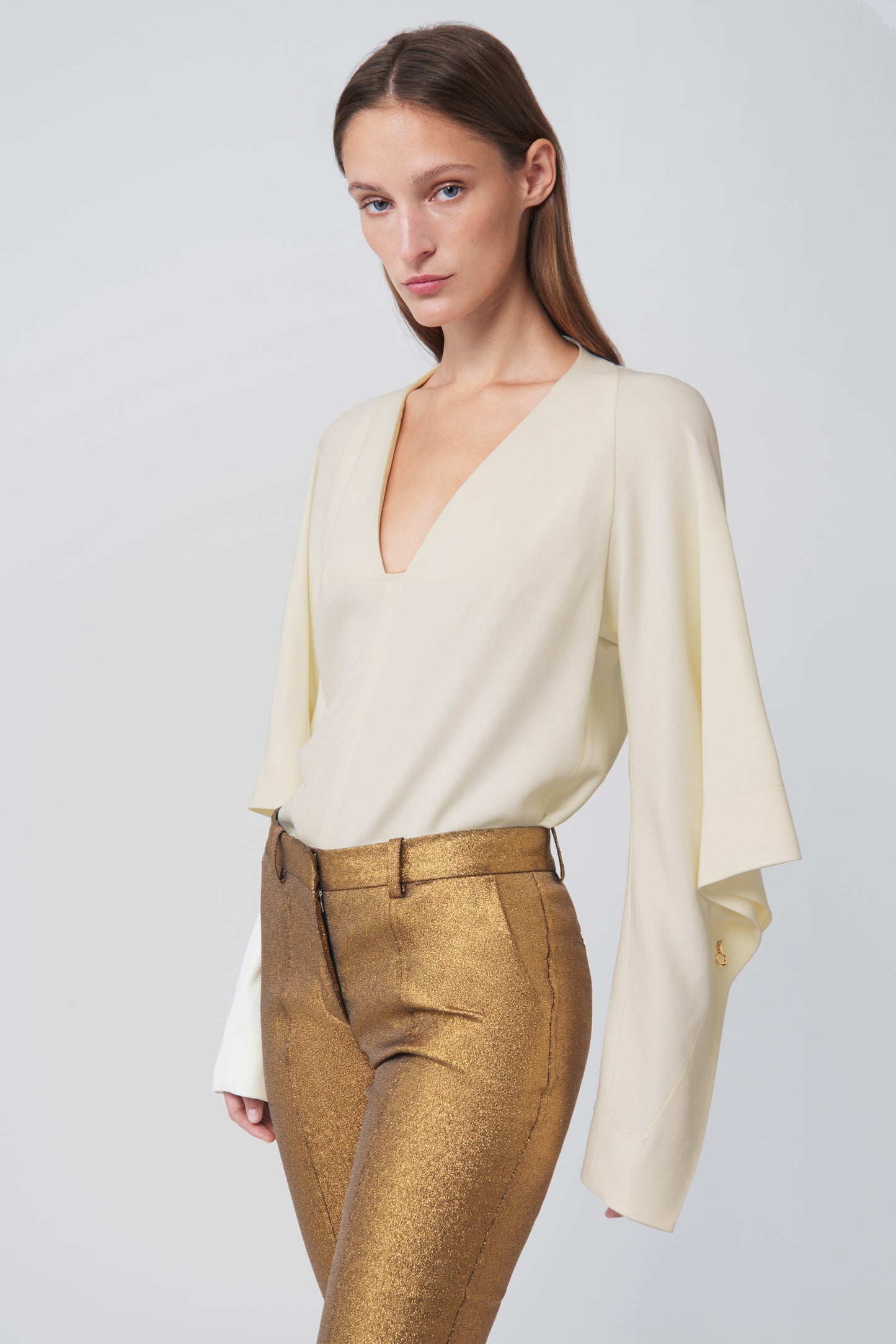 Draped Sleeve Top in Vanilla White