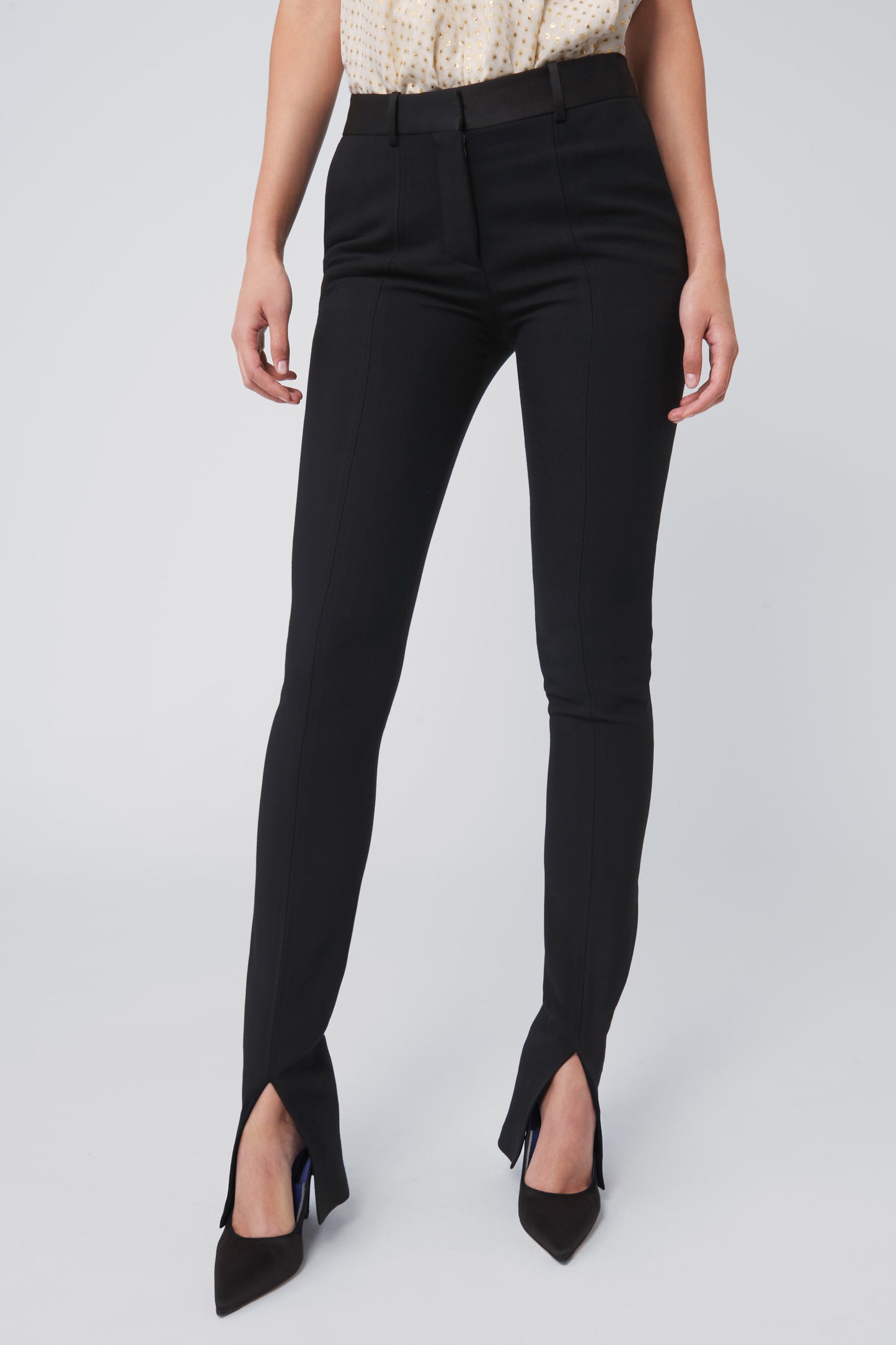 Front Split Tuxedo Trousers in Black
