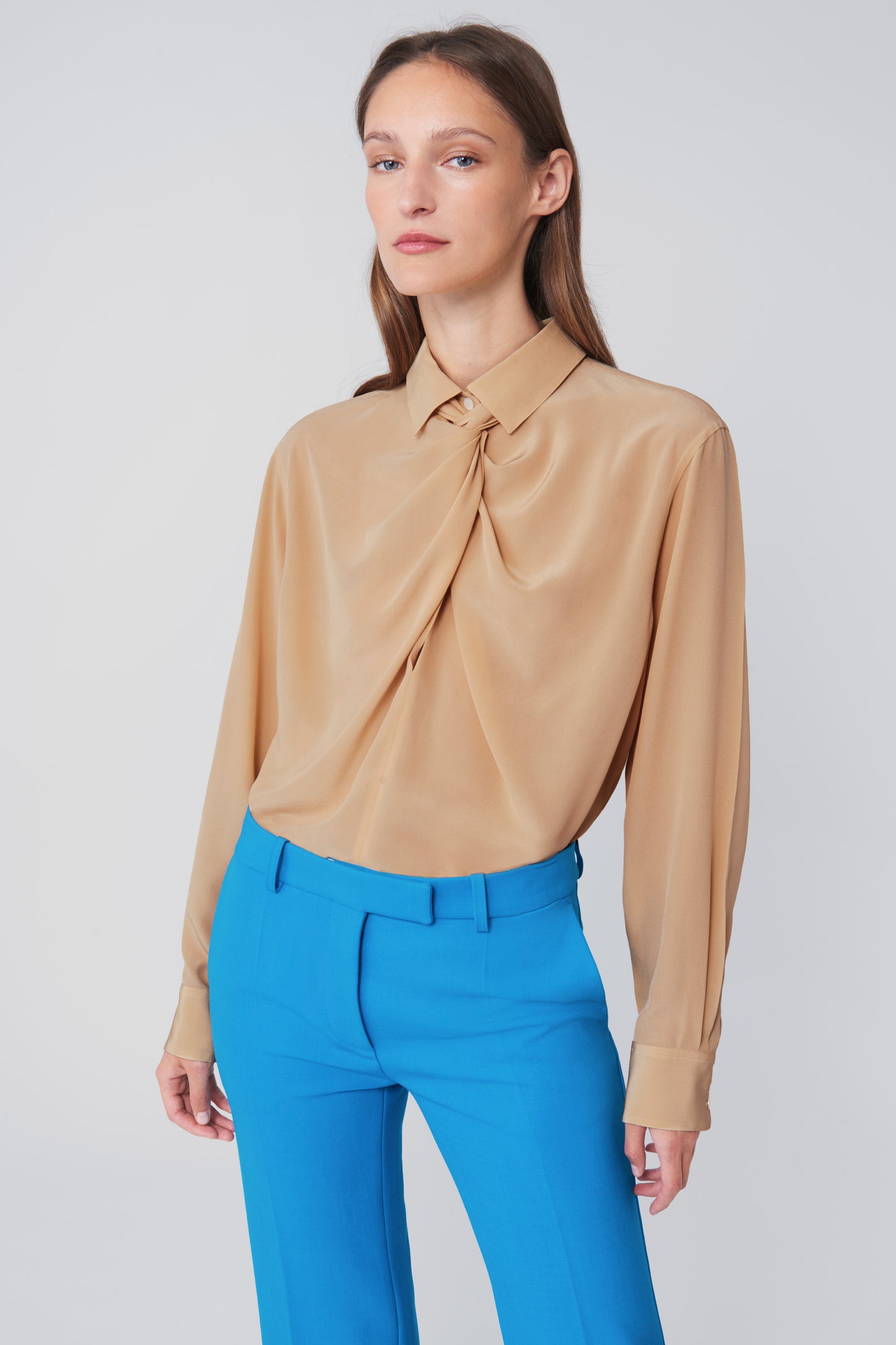 Twist Neck Shirt in Biscuit Beige