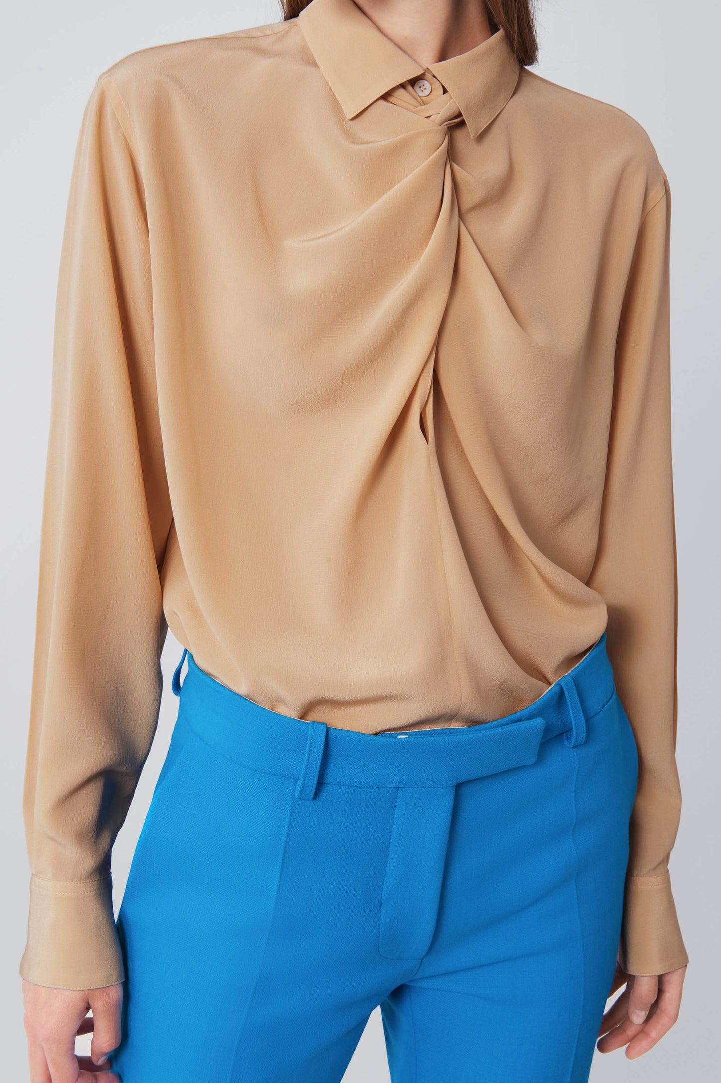 Twist Neck Shirt in Biscuit Beige