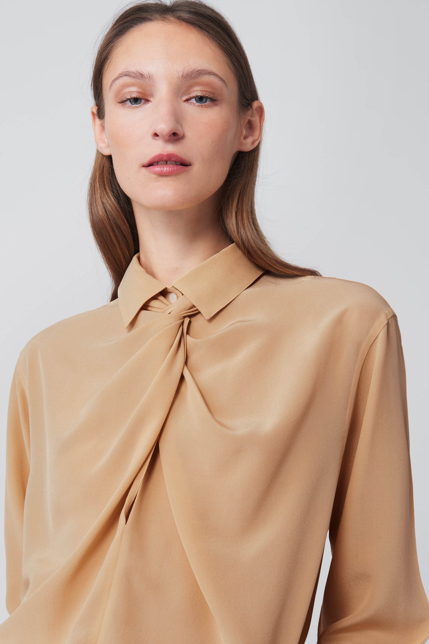 Twist Neck Shirt in Biscuit Beige