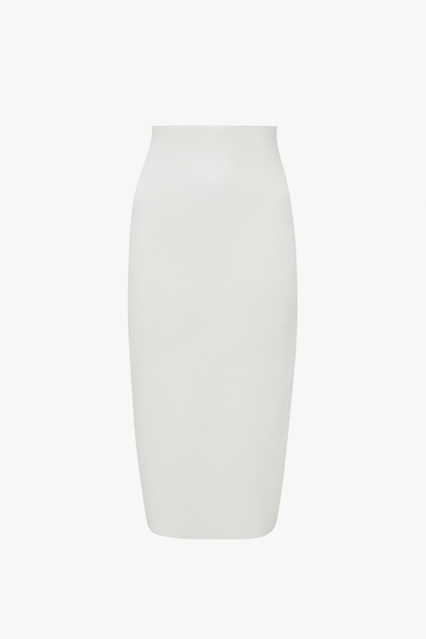 The VB Body Fitted Midi Skirt in White by Victoria Beckham, a high-waisted, knee-length pencil skirt with a smooth texture, is displayed on a plain background.