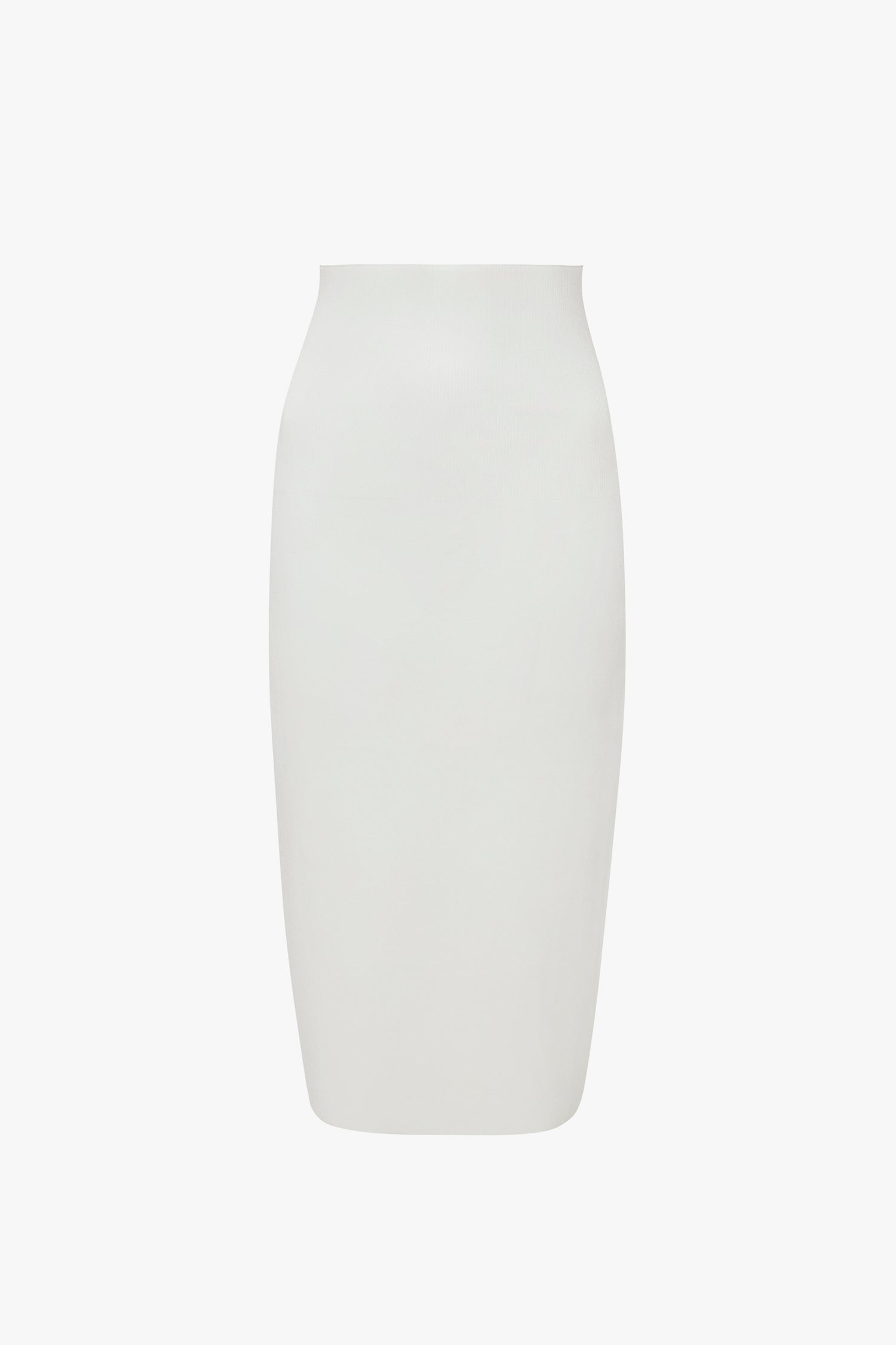 The VB Body Fitted Midi Skirt in White by Victoria Beckham, a high-waisted, knee-length pencil skirt with a smooth texture, is displayed on a plain background.