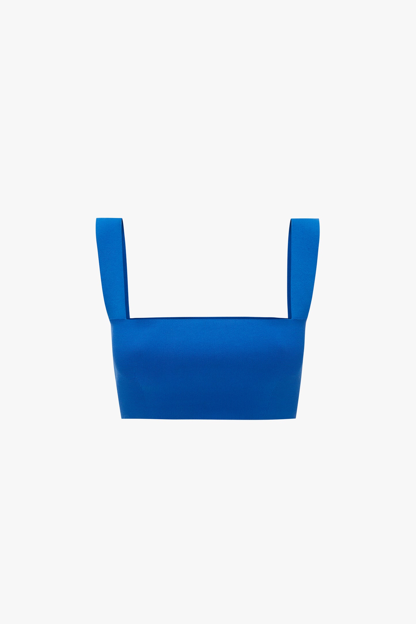 A Victoria Beckham VB Body Strap Bandeau Top in Cobalt with wide shoulder straps, displayed against a plain white background.
