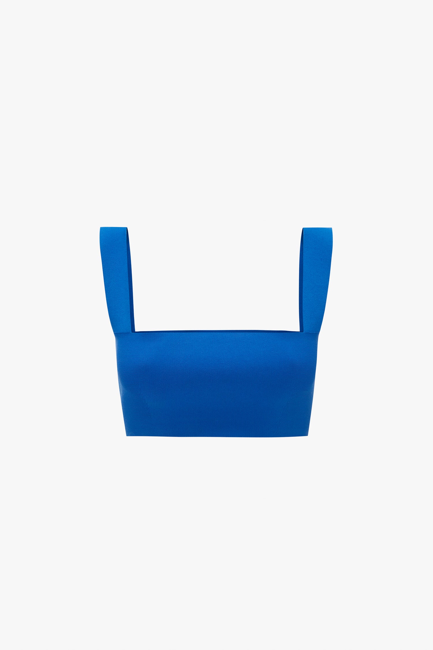 A Victoria Beckham VB Body Strap Bandeau Top in Cobalt with wide shoulder straps, displayed against a plain white background.