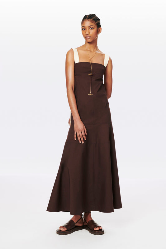 Panelled Maxi Dress in Chocolate