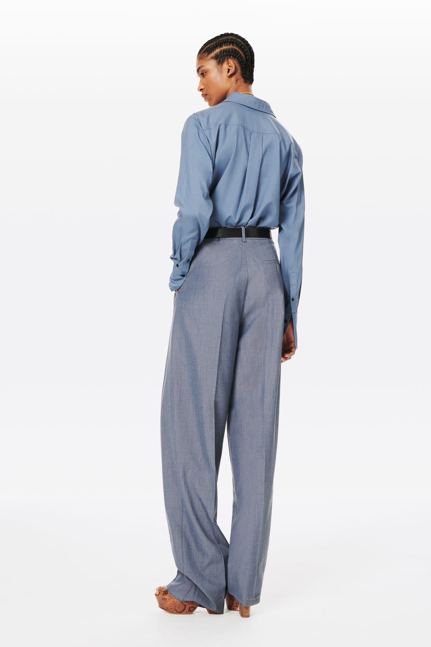 Double Pleat Slouch Trouser in Denim Blue