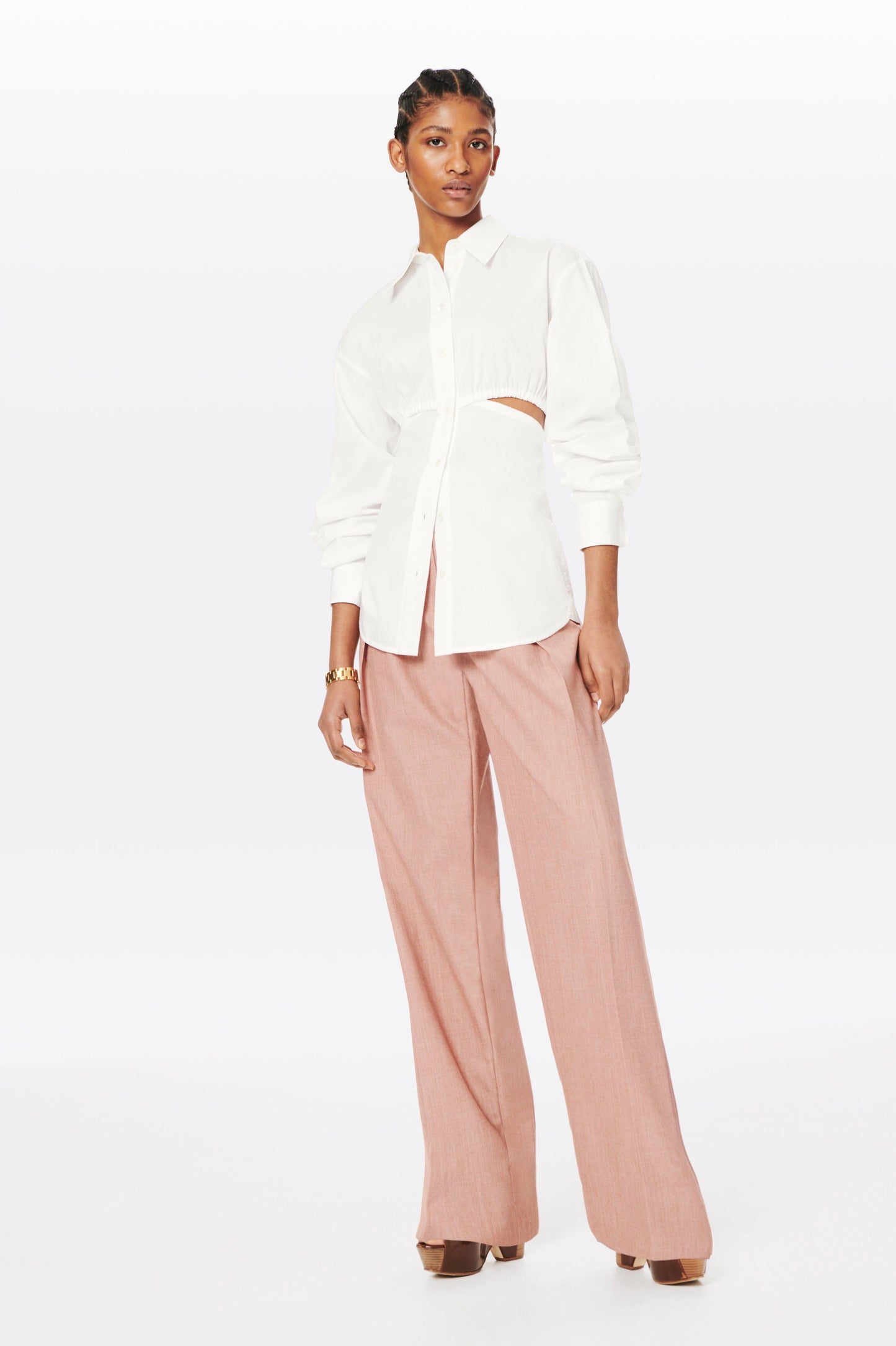 Gathered Cut-Out Shirt in White