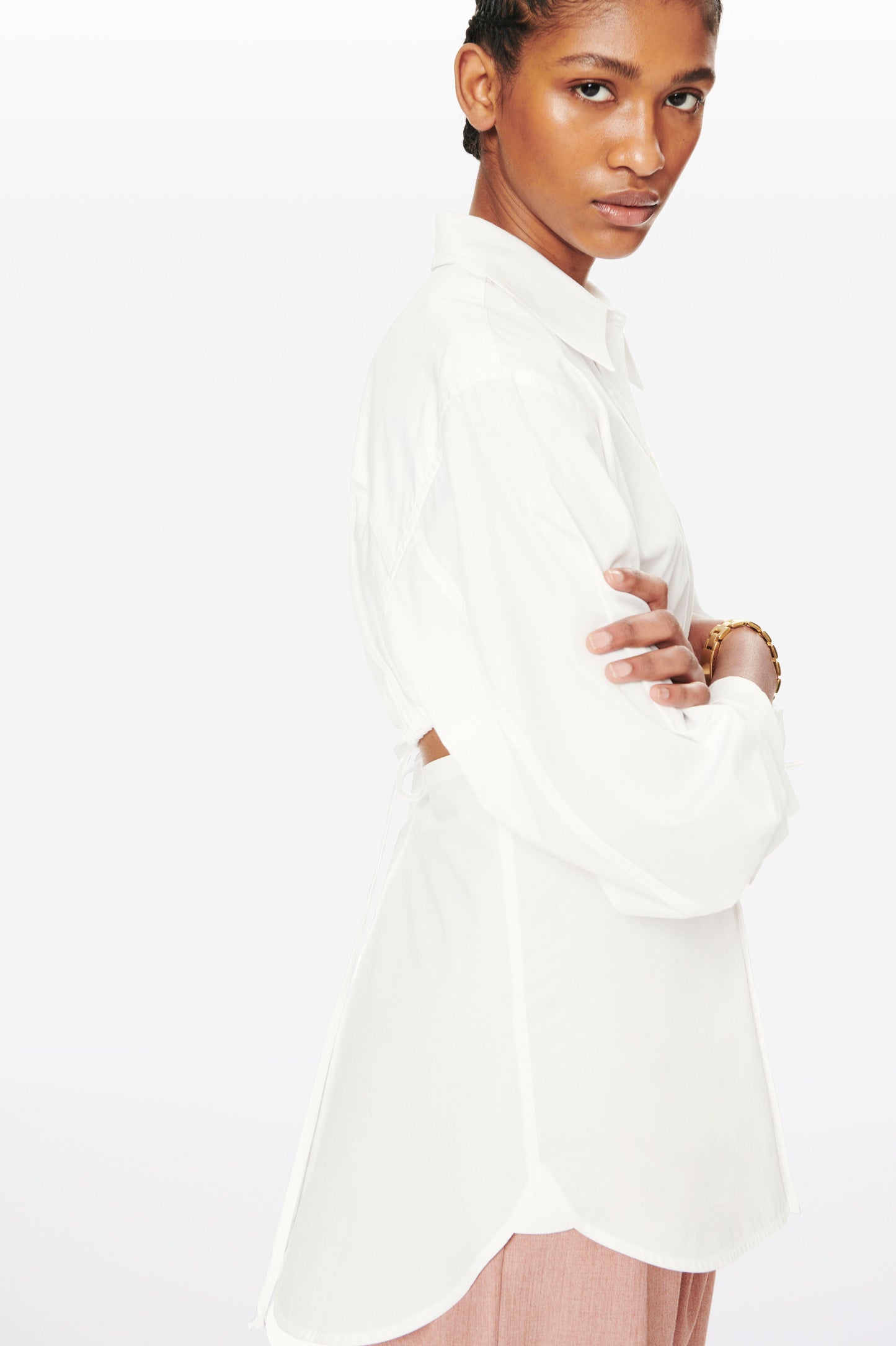 Gathered Cut-Out Shirt in White