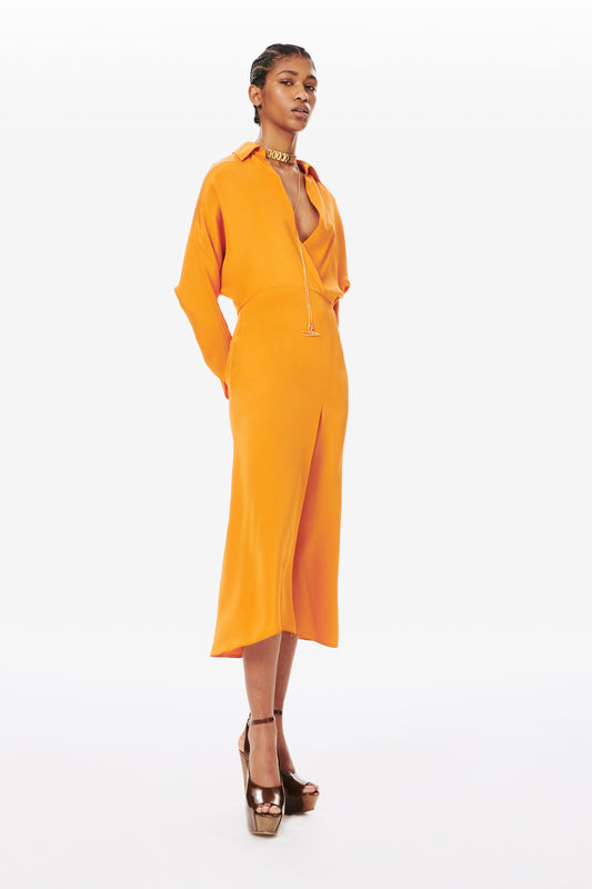 Wrap Front Midi Dress in Burnt Orange