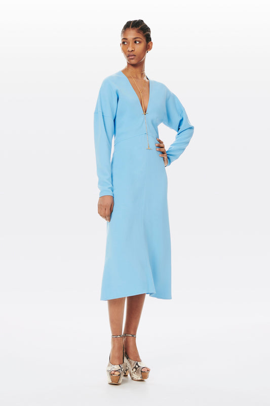 V-neck Dolman Sleeve Midi Dress in Sky Blue
