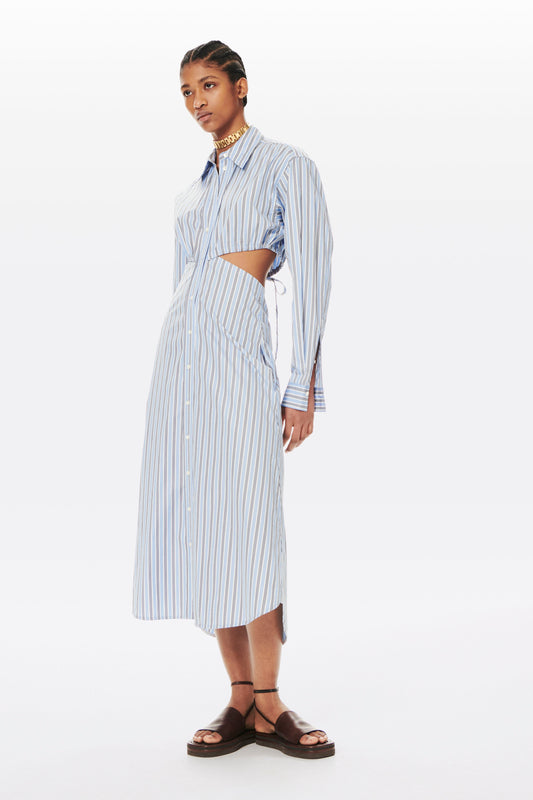Open Back Midi Shirt Dress in Oxford Blue Stripe