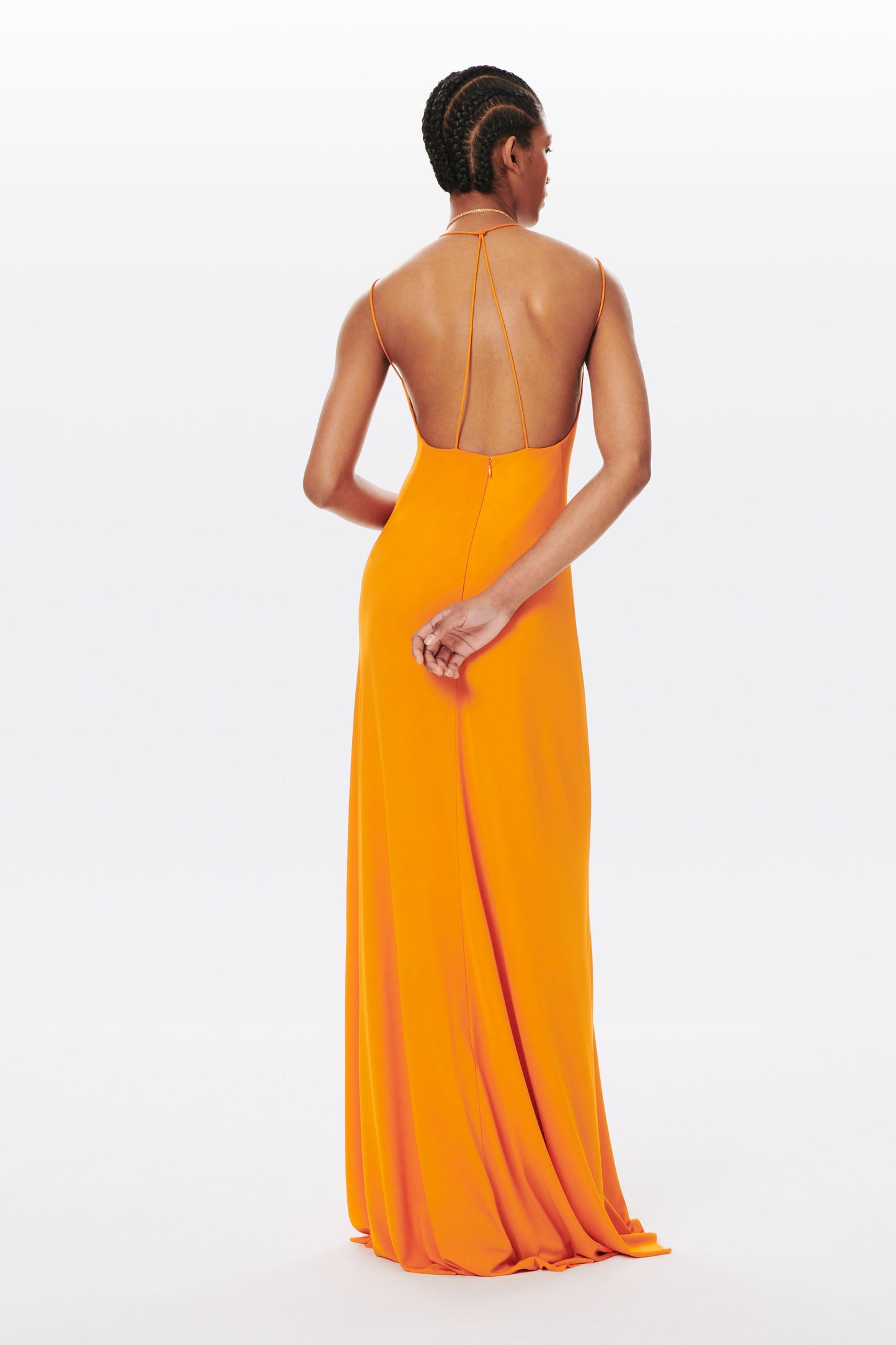 Spaghetti Strap Cut-Out Floor Length Dress in Burnt Orange