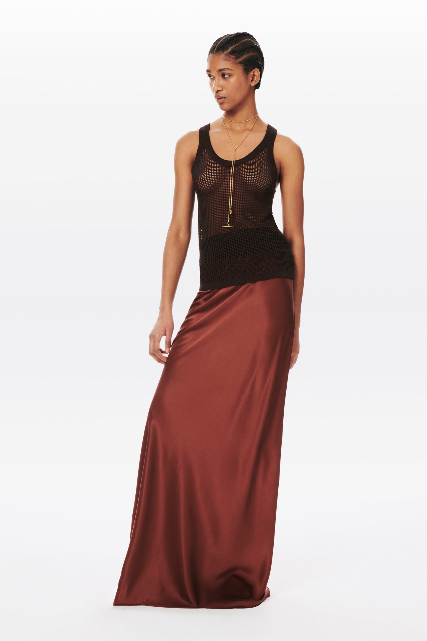 Scoop Neck String Vest in Dark Brown