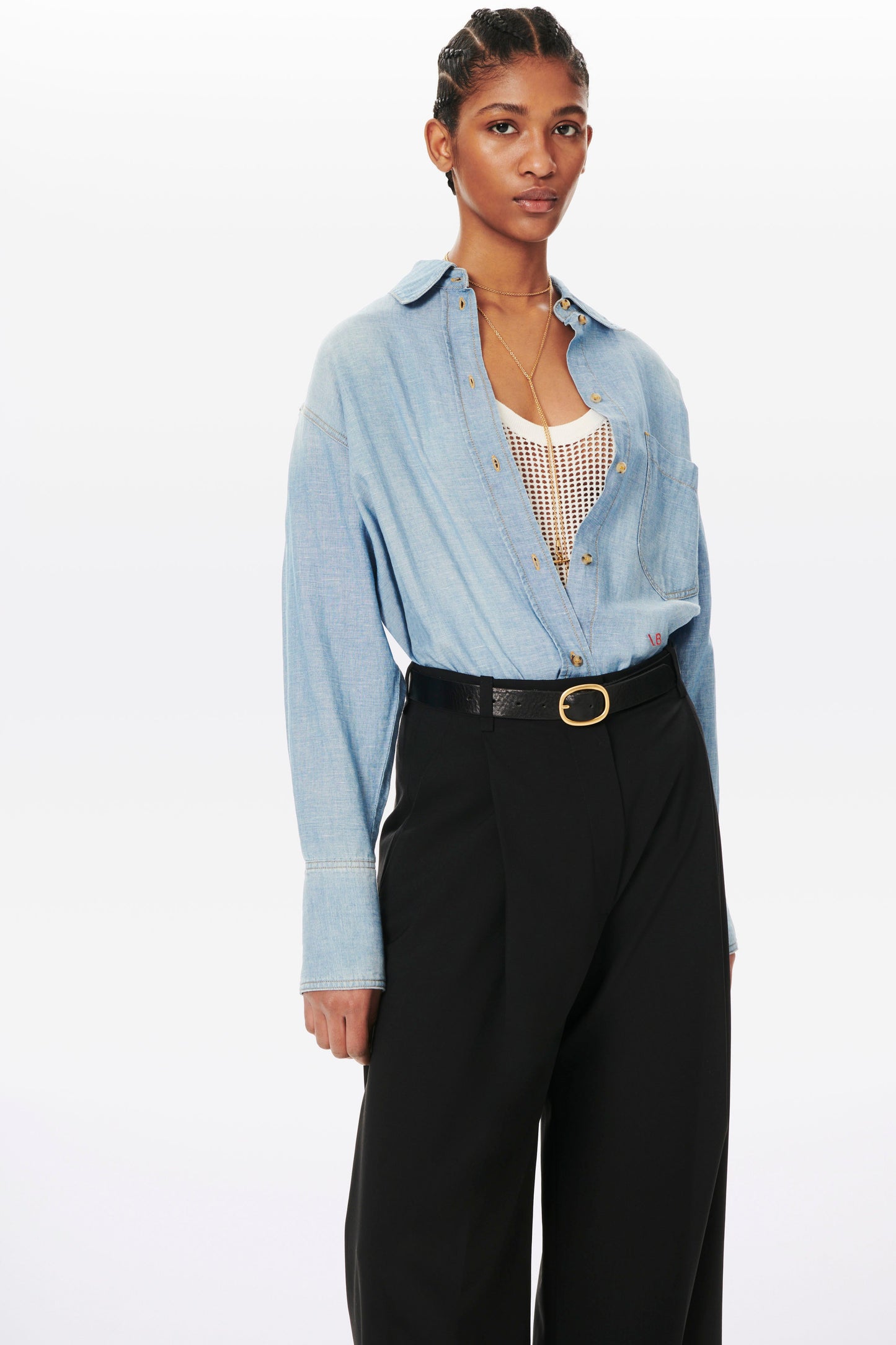 Patch Pocket Chambray Shirt in Pale Blue