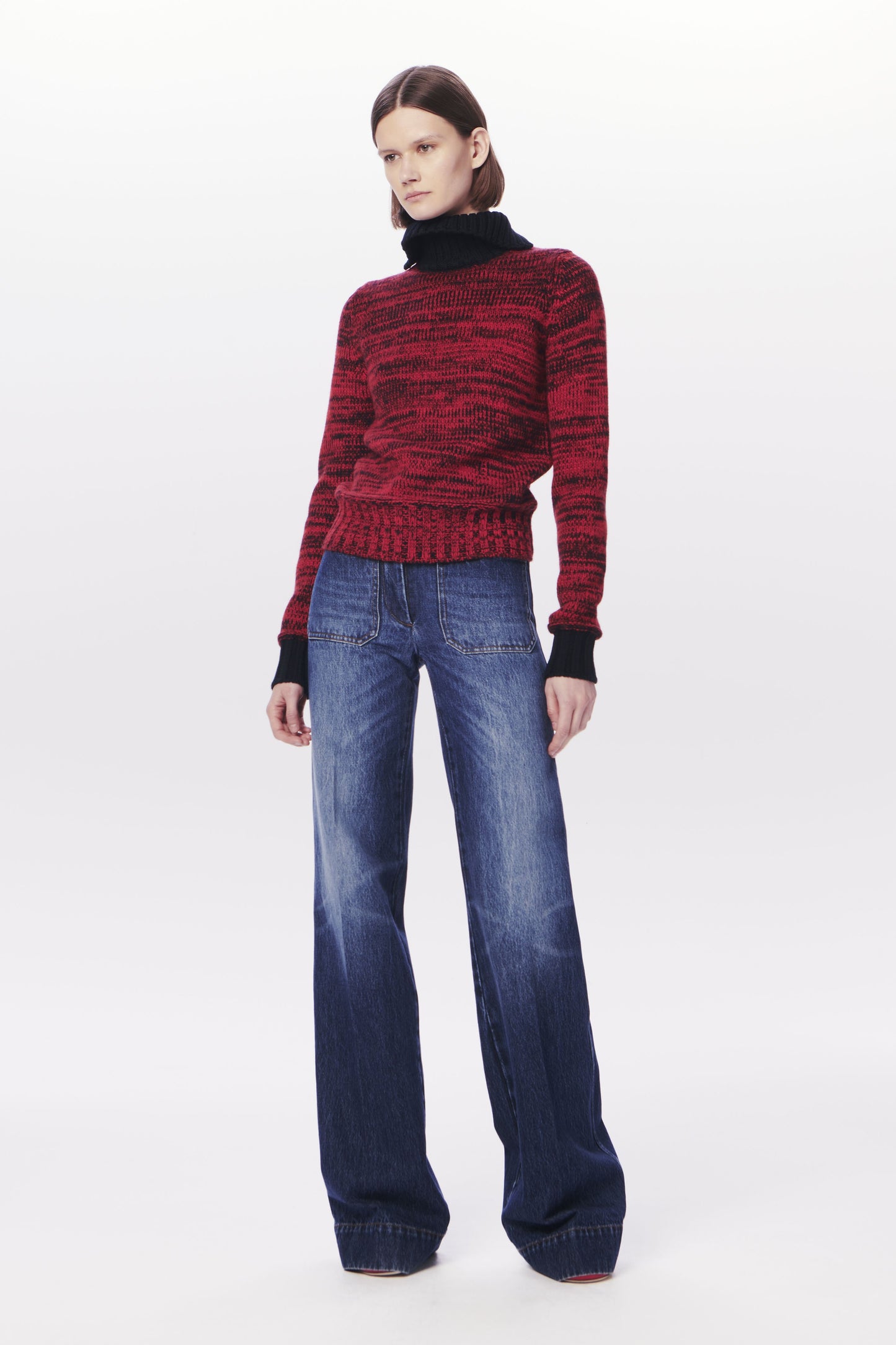 VB x Woolmark Contrast Rib Poloneck in Bright Red & Navy