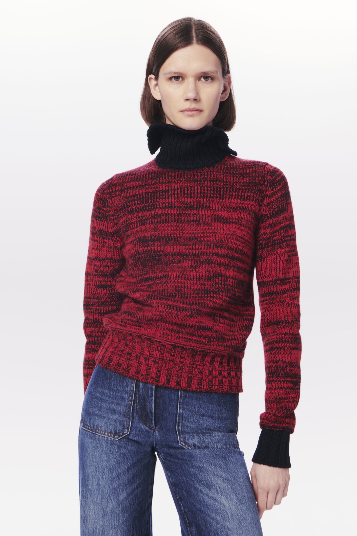 VB x Woolmark Contrast Rib Poloneck in Bright Red & Navy