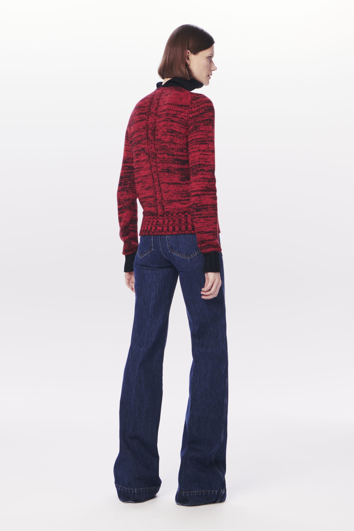 VB x Woolmark Contrast Rib Poloneck in Bright Red & Navy