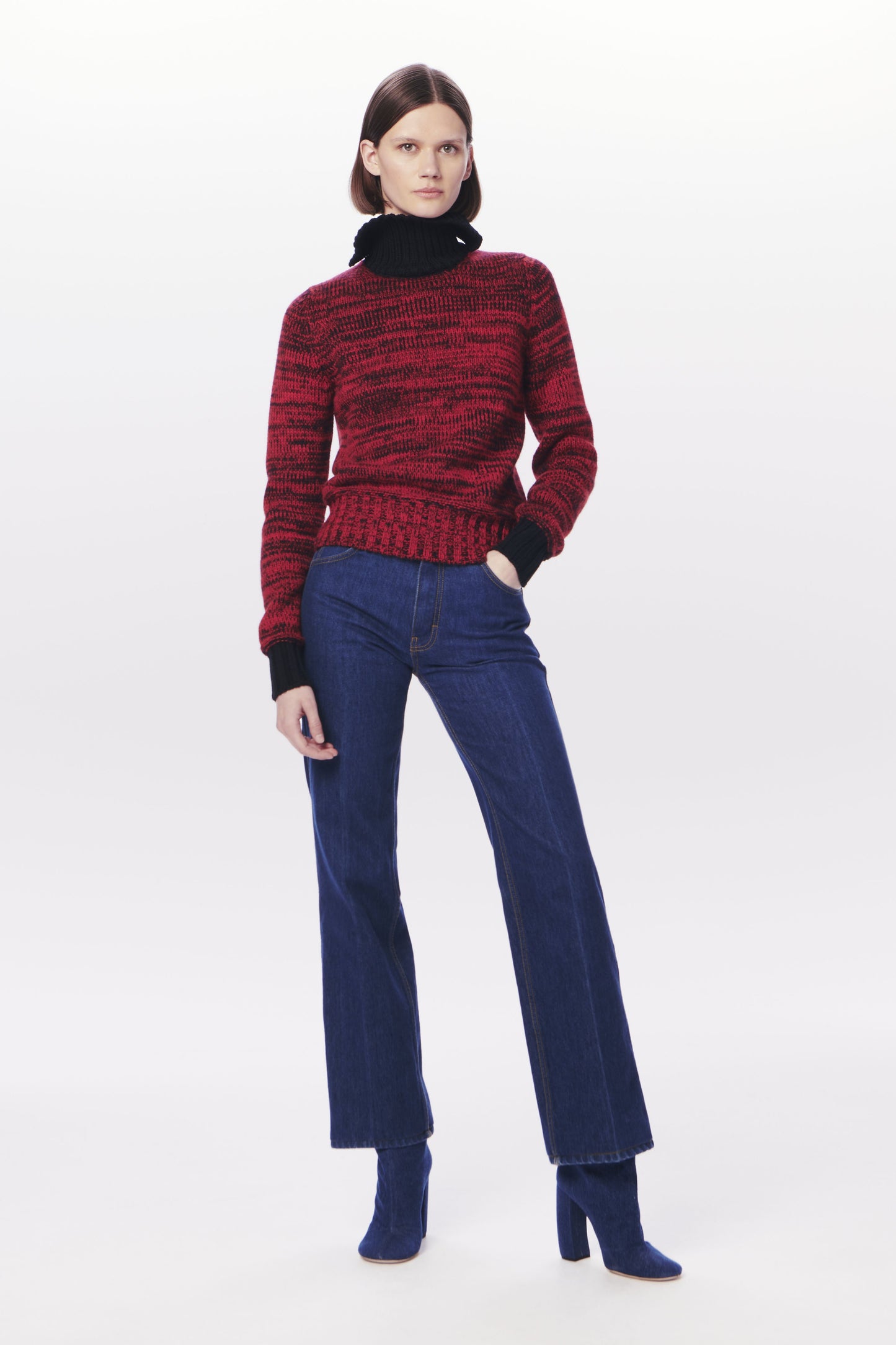 VB x Woolmark Contrast Rib Poloneck in Bright Red & Navy