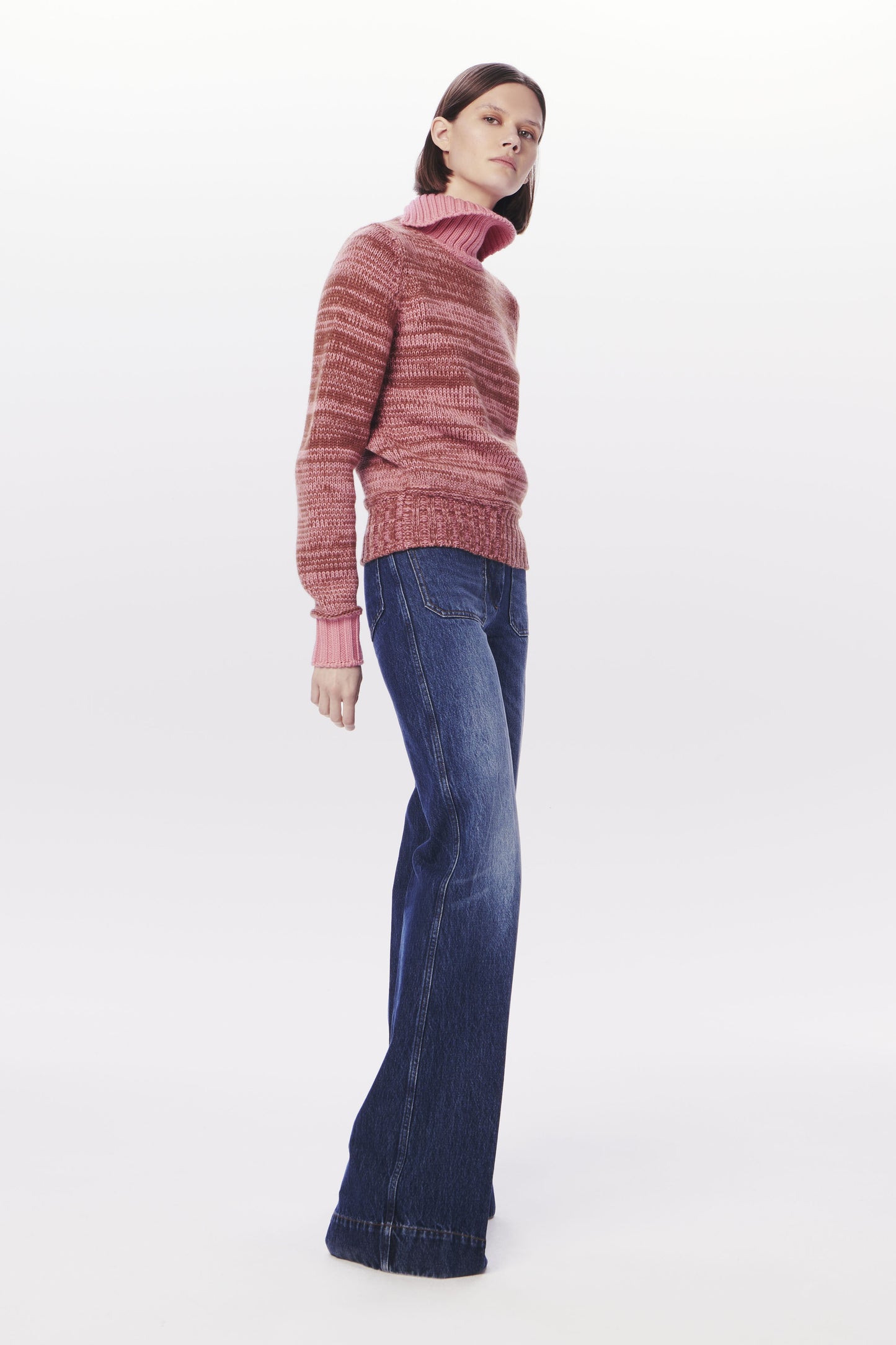 VB x Woolmark Contrast Rib Polo Neck Jumper in Camel & Pink