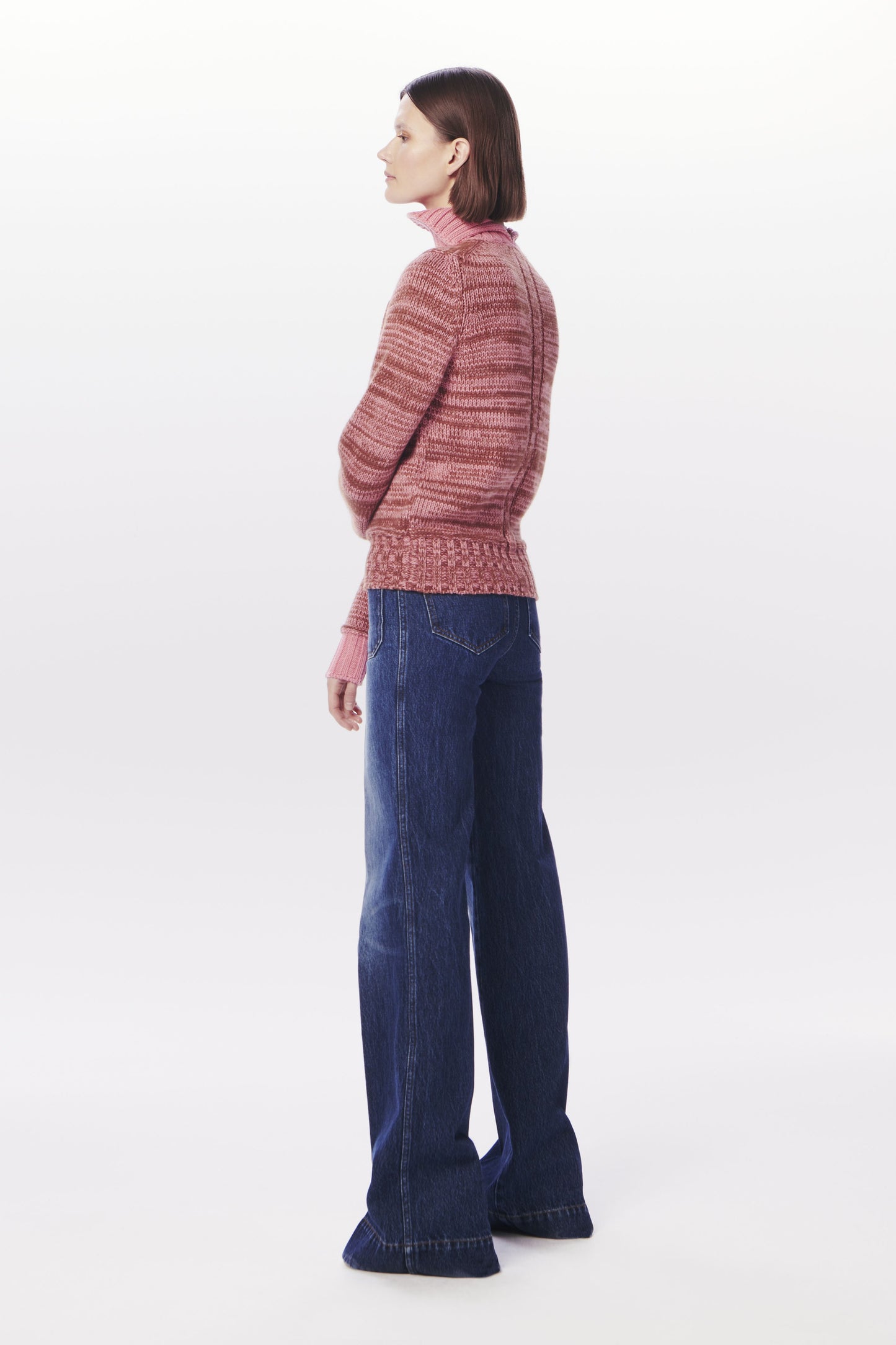 VB x Woolmark Contrast Rib Polo Neck Jumper in Camel & Pink
