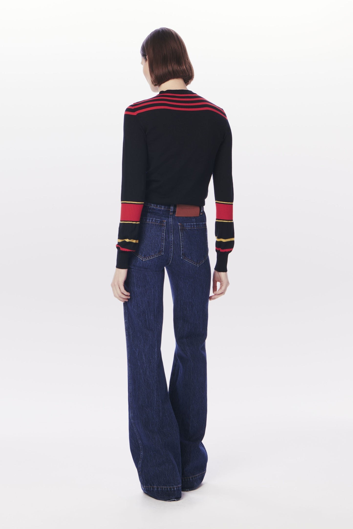 VB x Woolmark Contrast Stripe Jumper in Navy, Mustard & Bright Red
