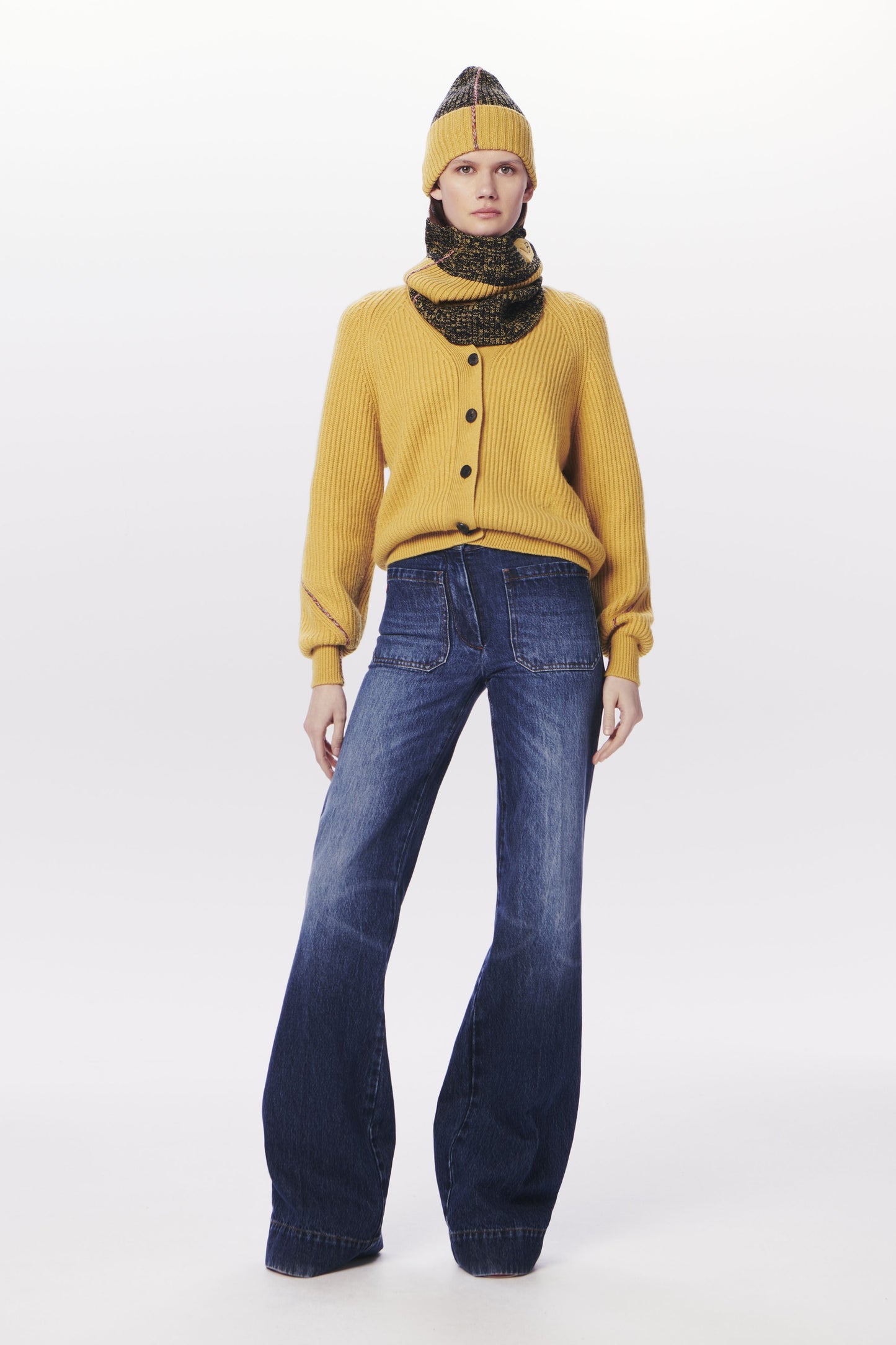 VB x Woolmark Beanie & Snood Set in Navy & Mustard