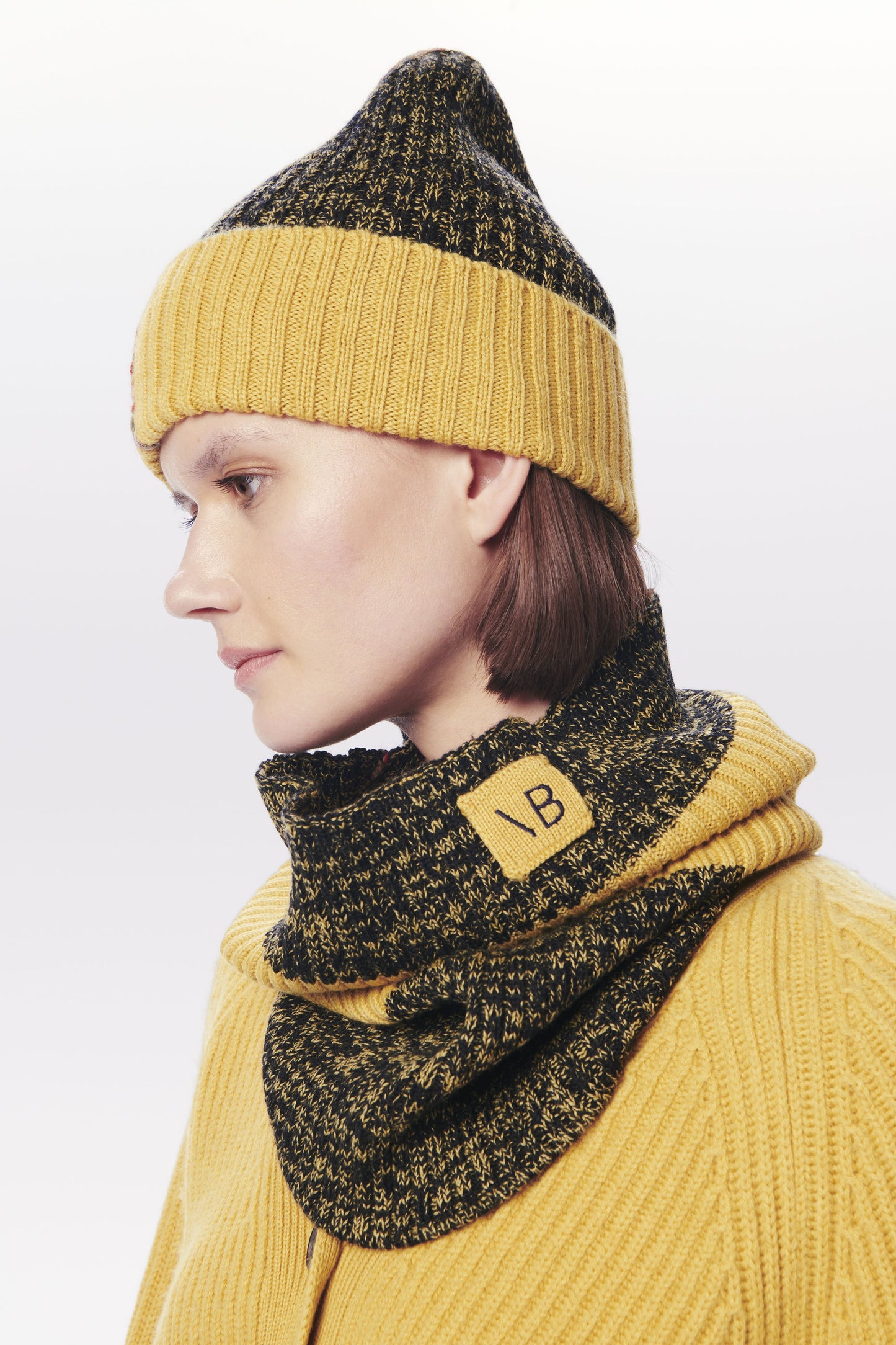 VB x Woolmark Beanie & Snood Set in Navy & Mustard