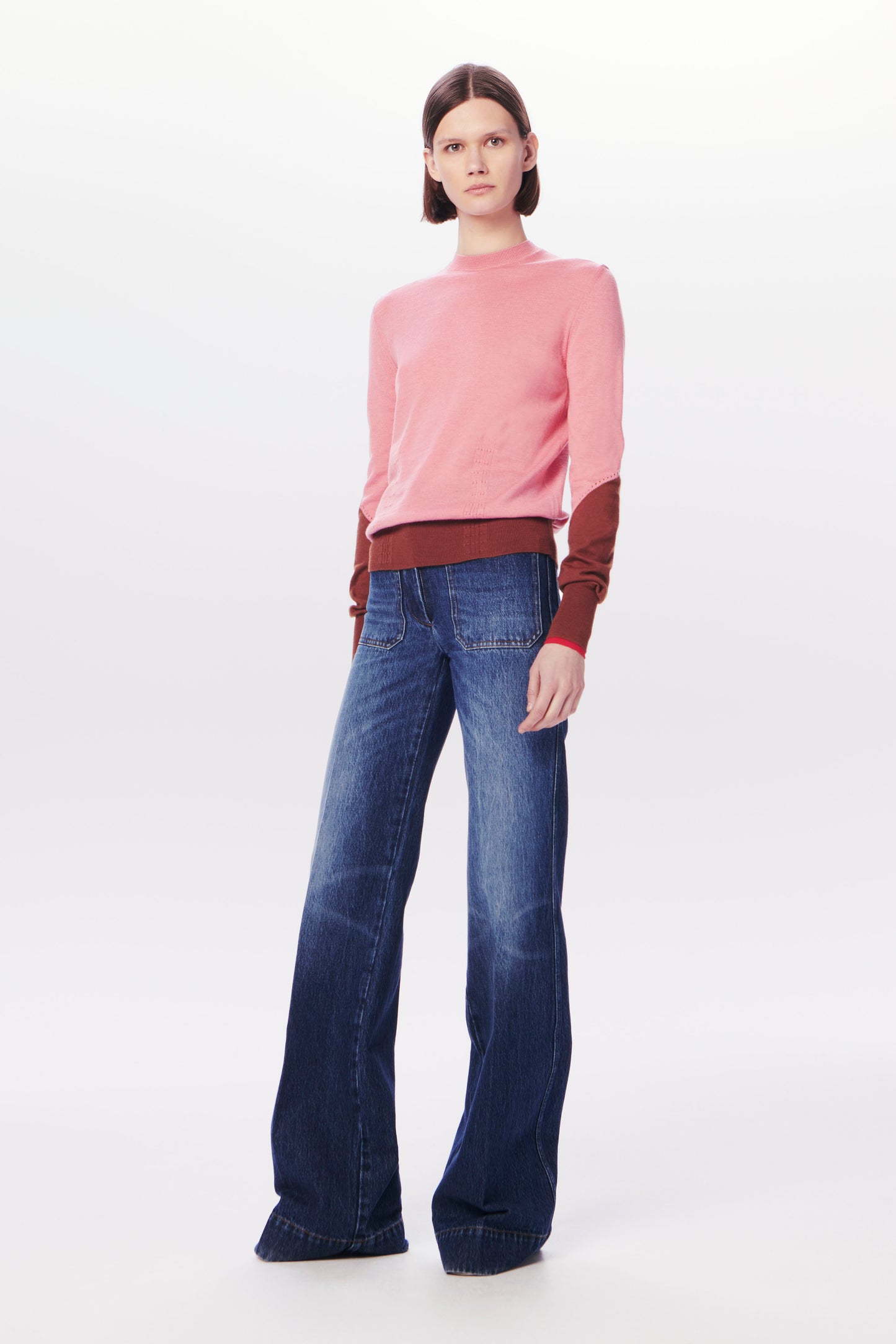 VB x Woolmark Colour Block Jumper in Pink & Dark Camel
