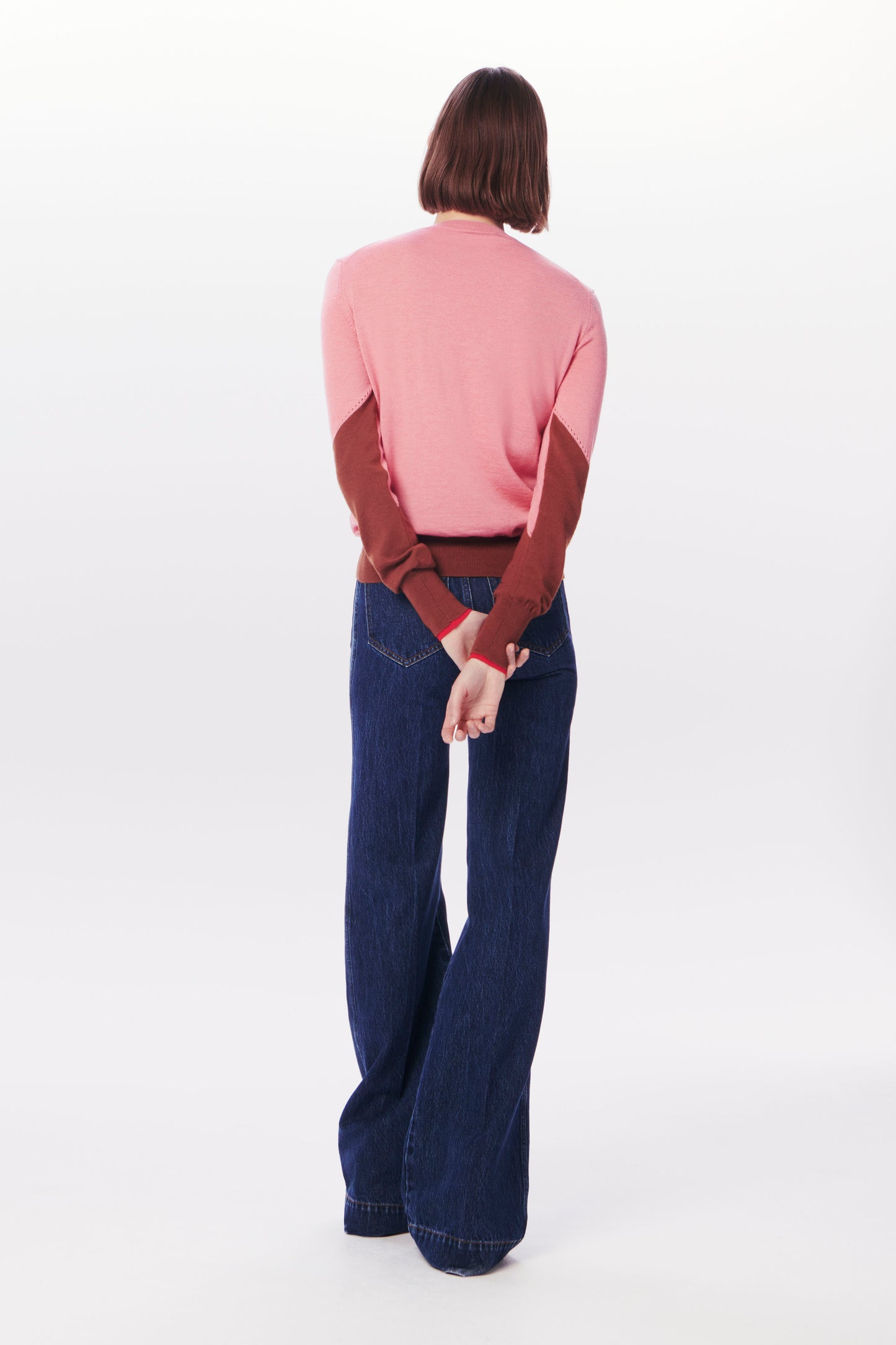 VB x Woolmark Colour Block Jumper in Pink & Dark Camel