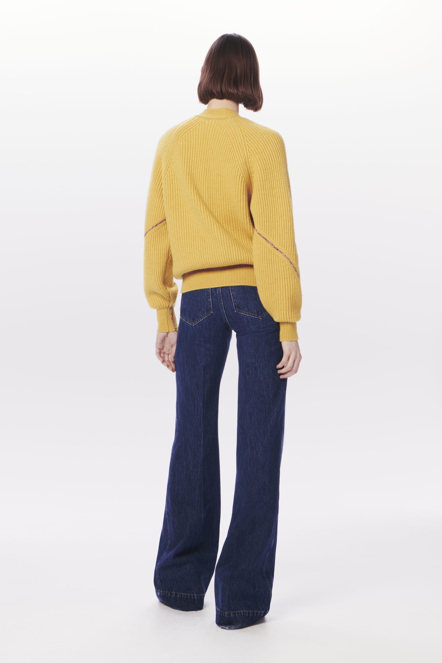 VB x Woolmark Wide Rib V Neck Cardigan in Mustard