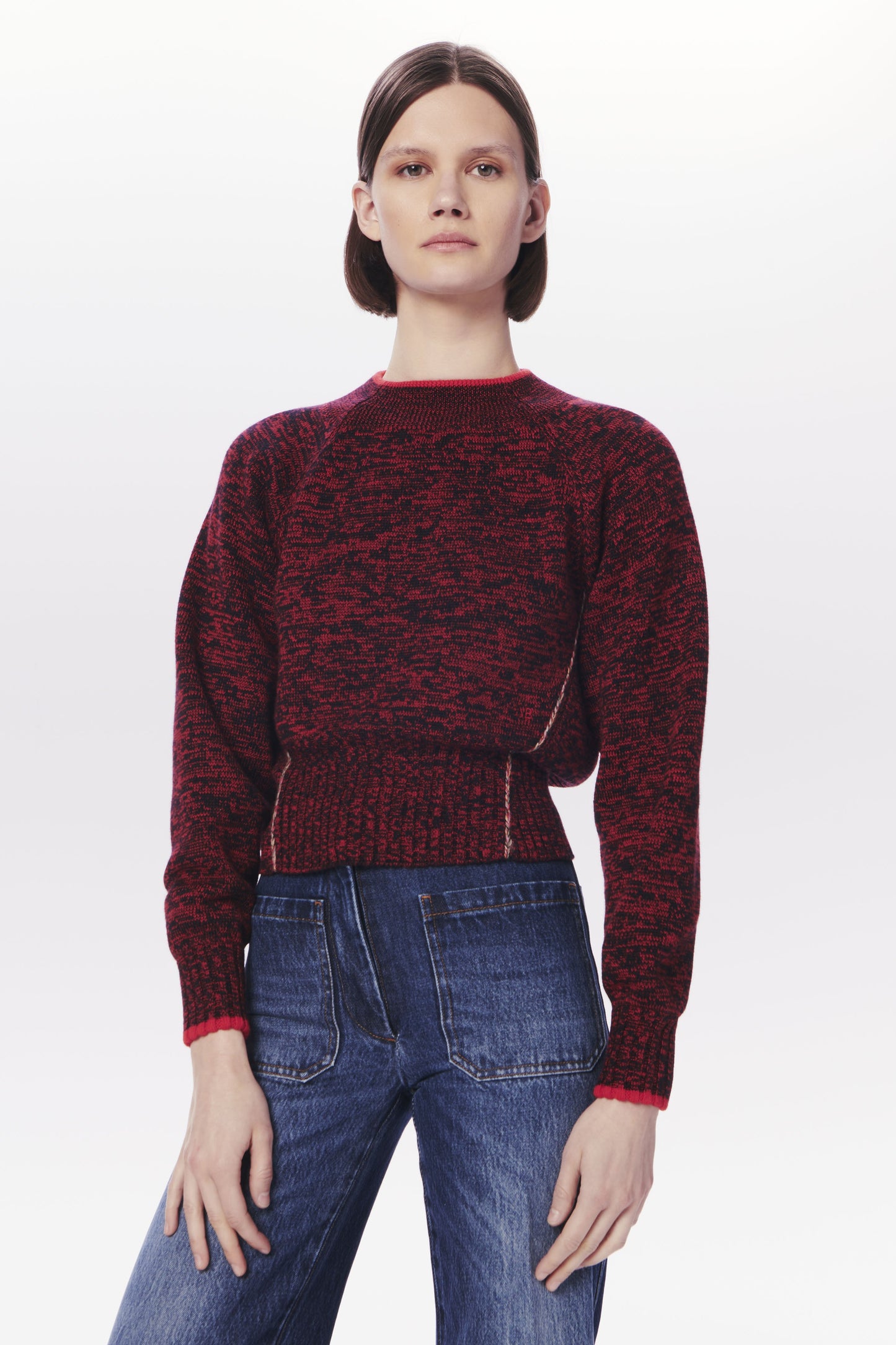 VB x Woolmark Square Neck Jumper in Navy & Red