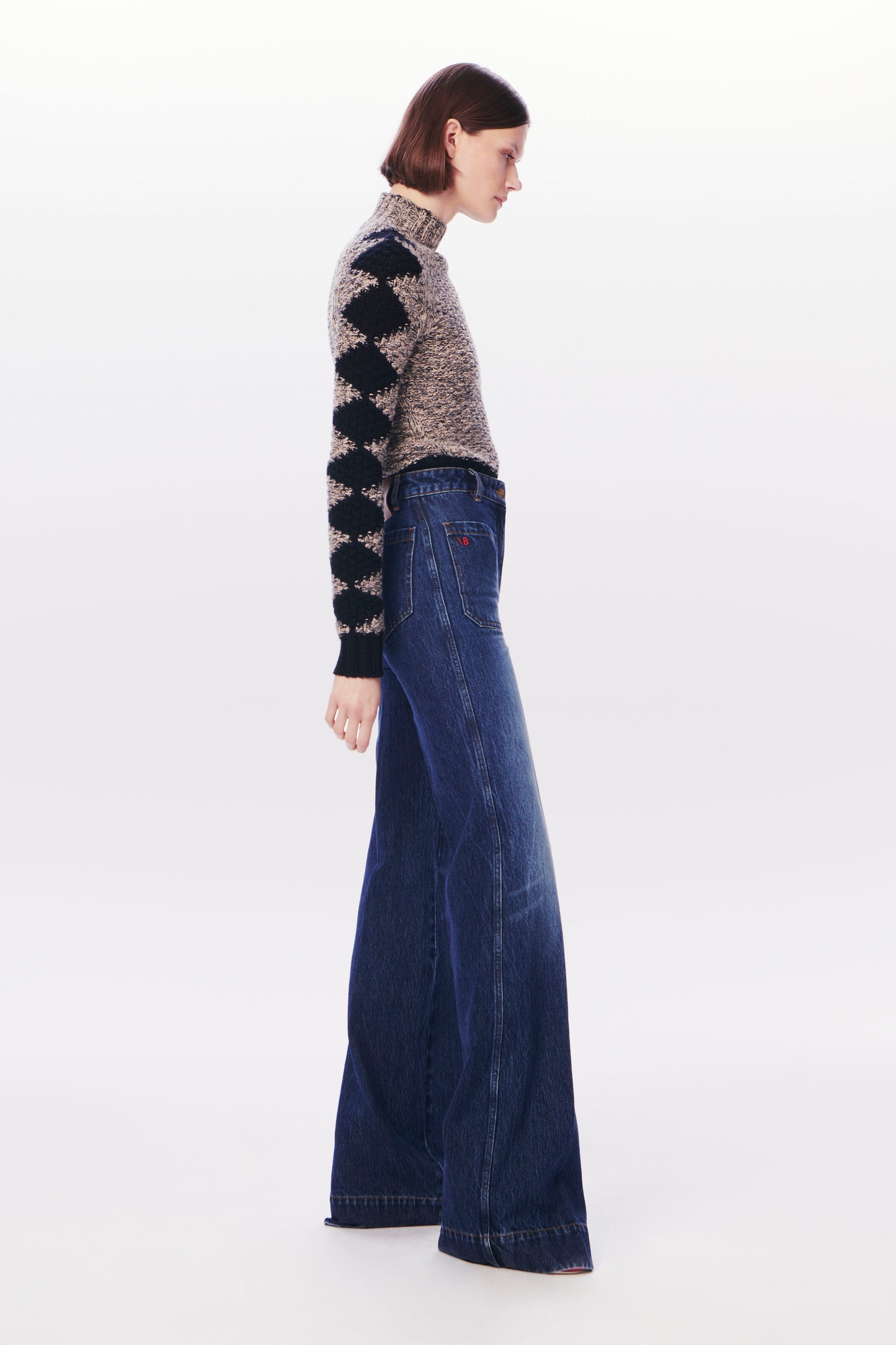 VB x Woolmark Intarsia Detail Jumper in Navy & Honey