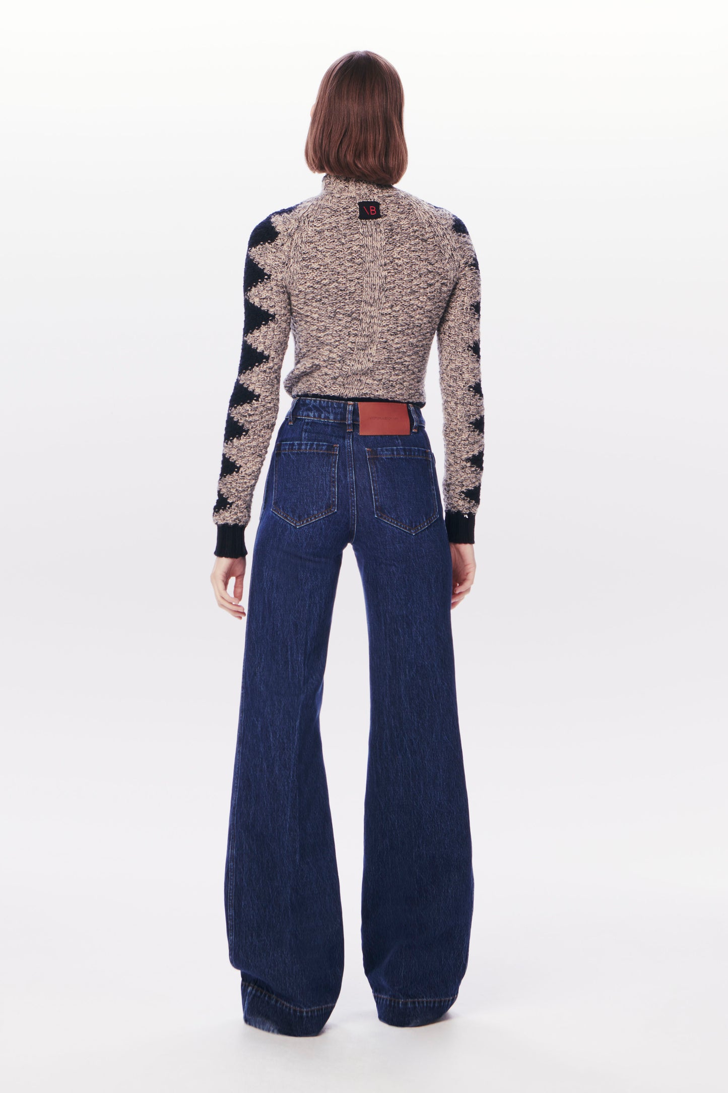 VB x Woolmark Intarsia Detail Jumper in Navy & Honey