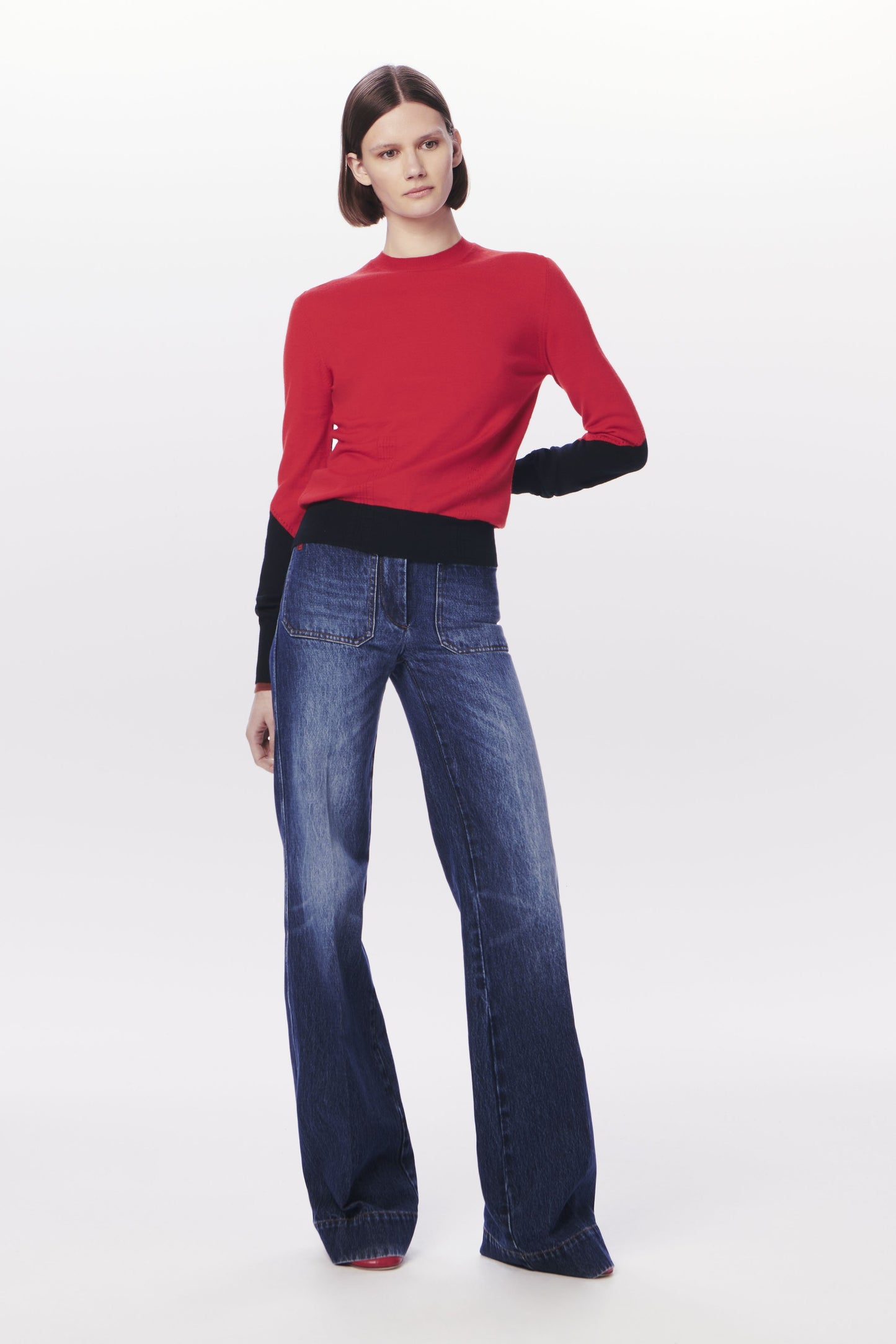 VB x Woolmark Colour Block Jumper in Bright Red & Navy