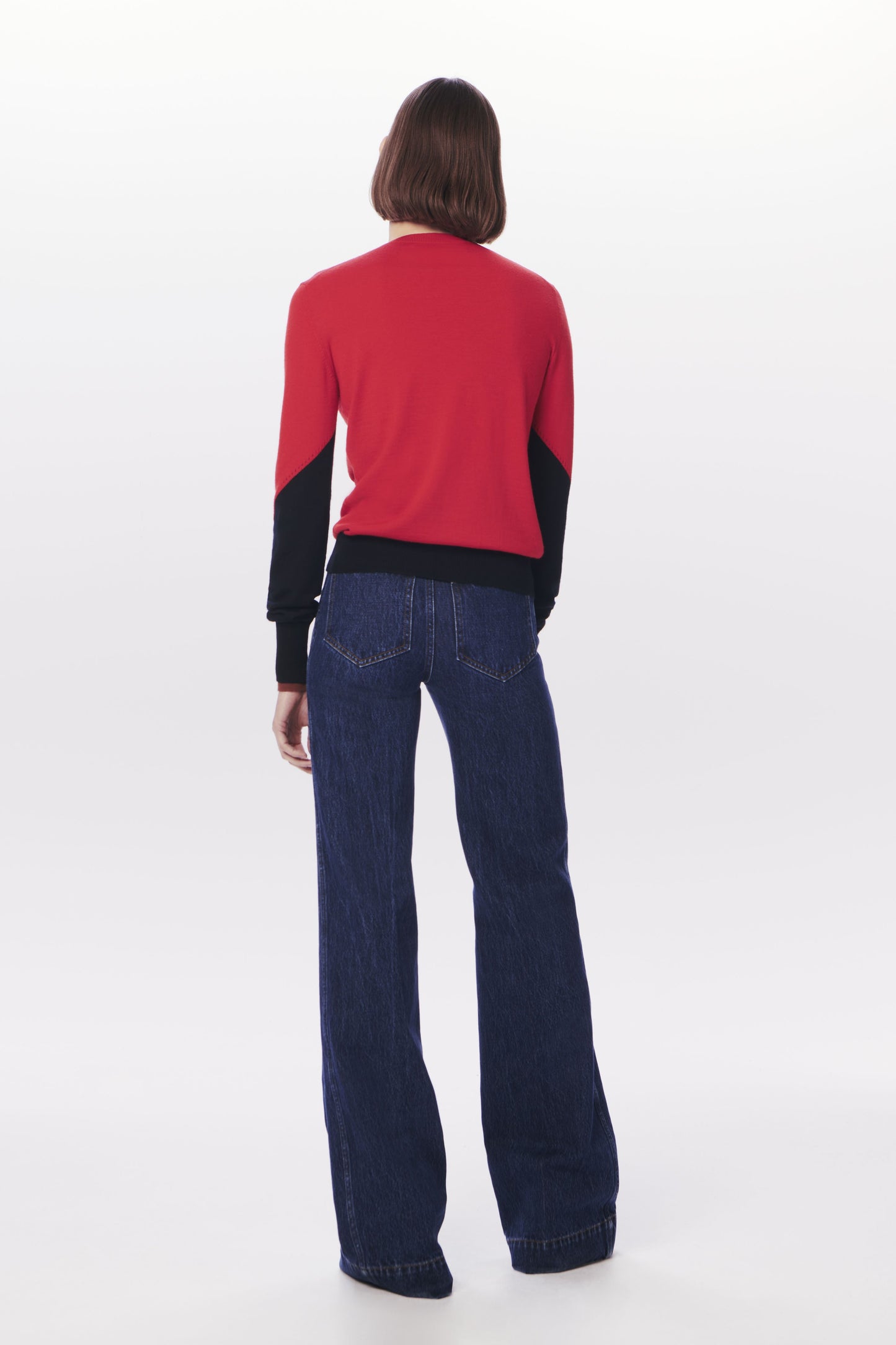 VB x Woolmark Colour Block Jumper in Bright Red & Navy