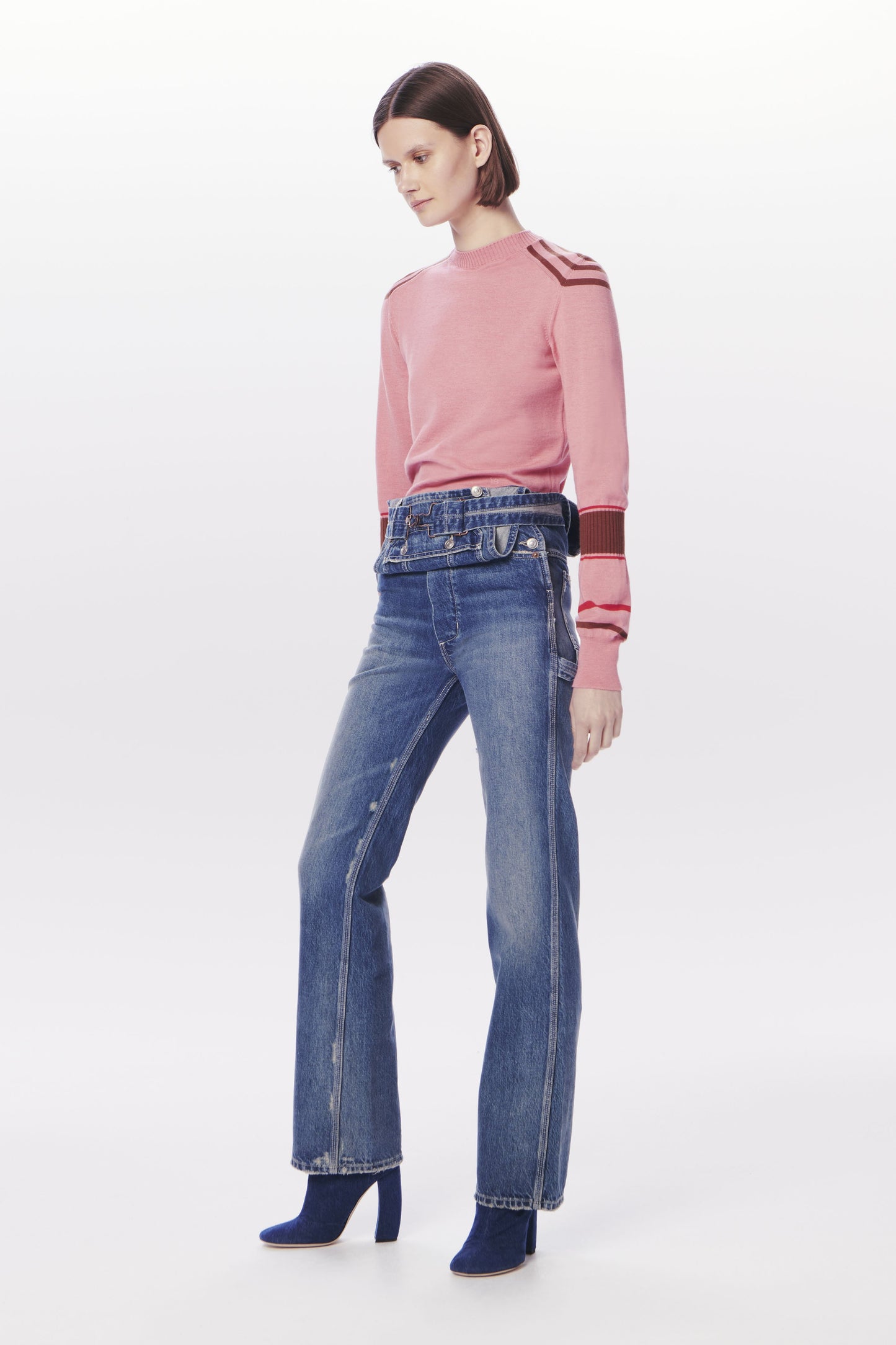 VB x Woolmark Contrast Stripe Jumper in Pink, Red & Camel
