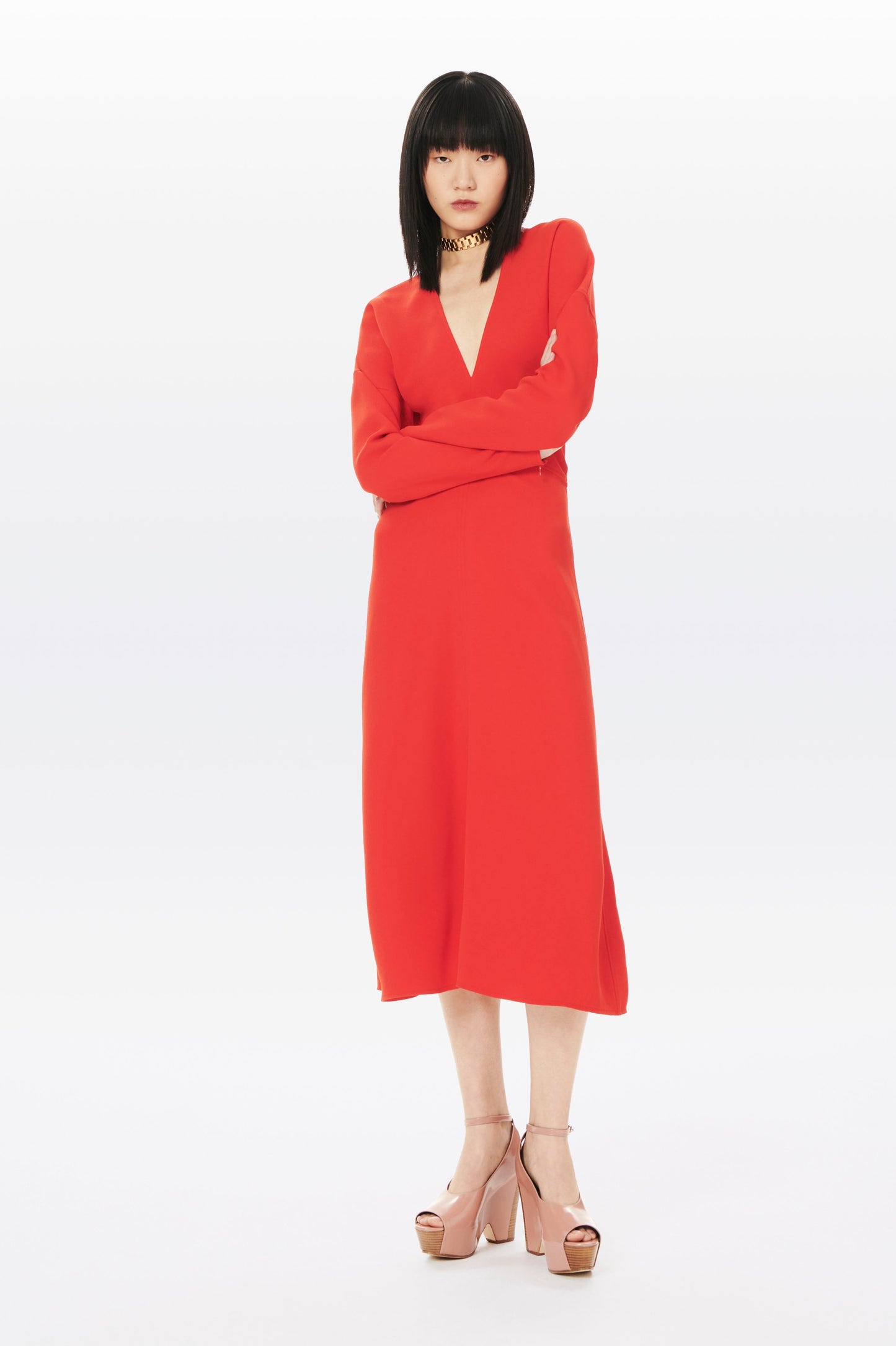 V-neck Dolman Sleeve Midi Dress in Tomato